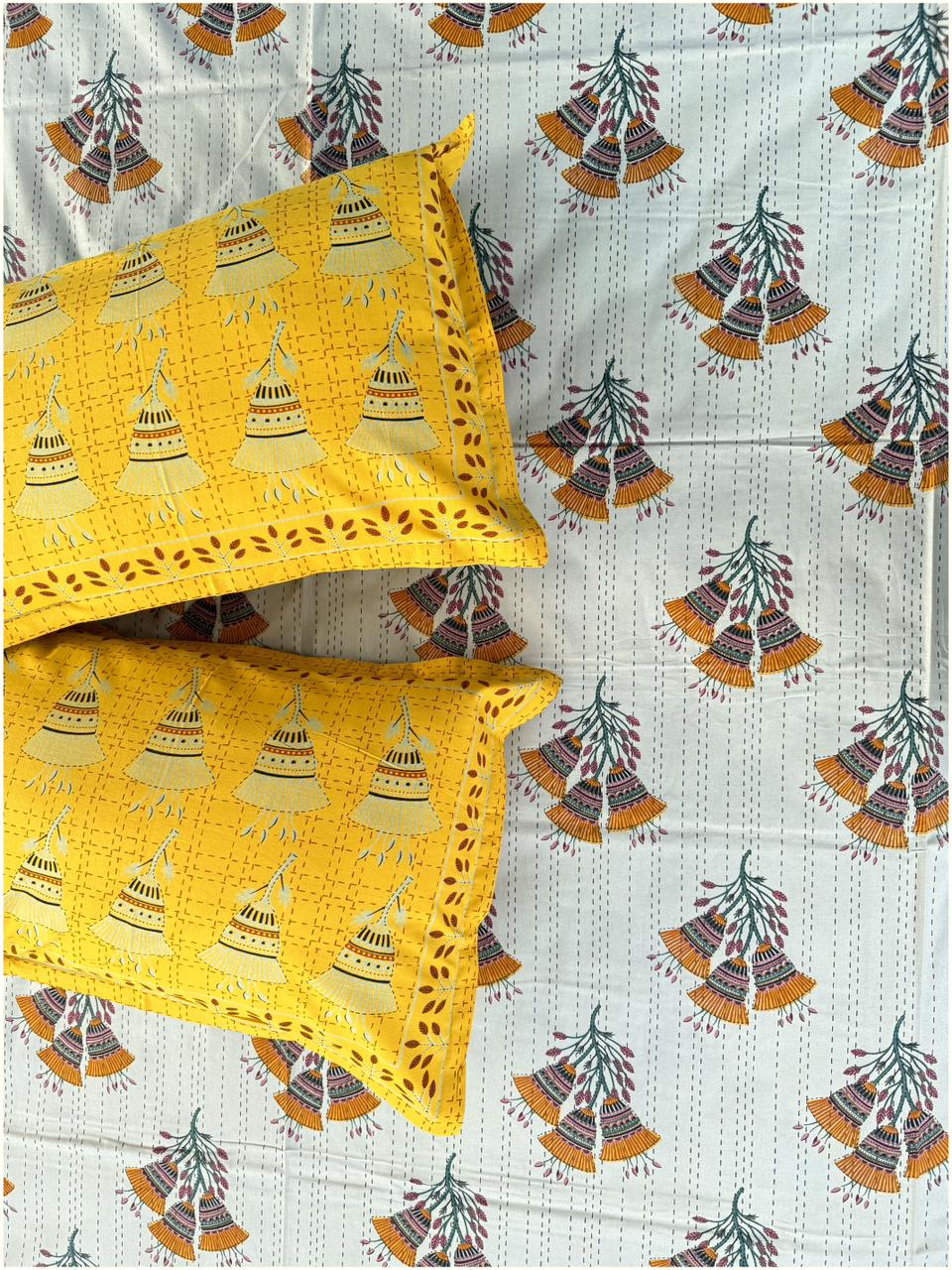 Festive Yellow Ethnic – 100% Cotton Bed Sheet 150 TC