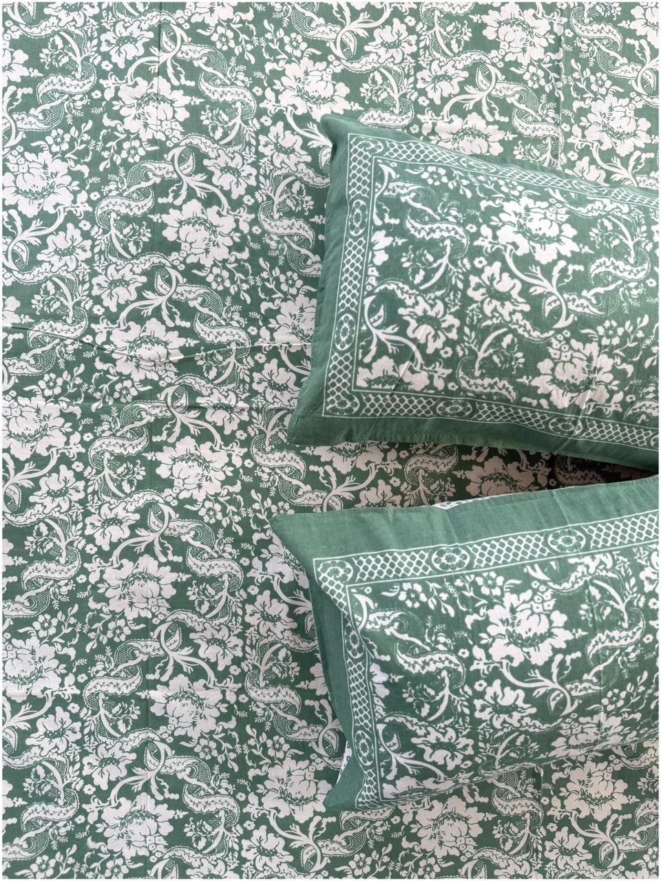 Sage Floral Garden – 100% Cotton Bed Sheet 120 TC