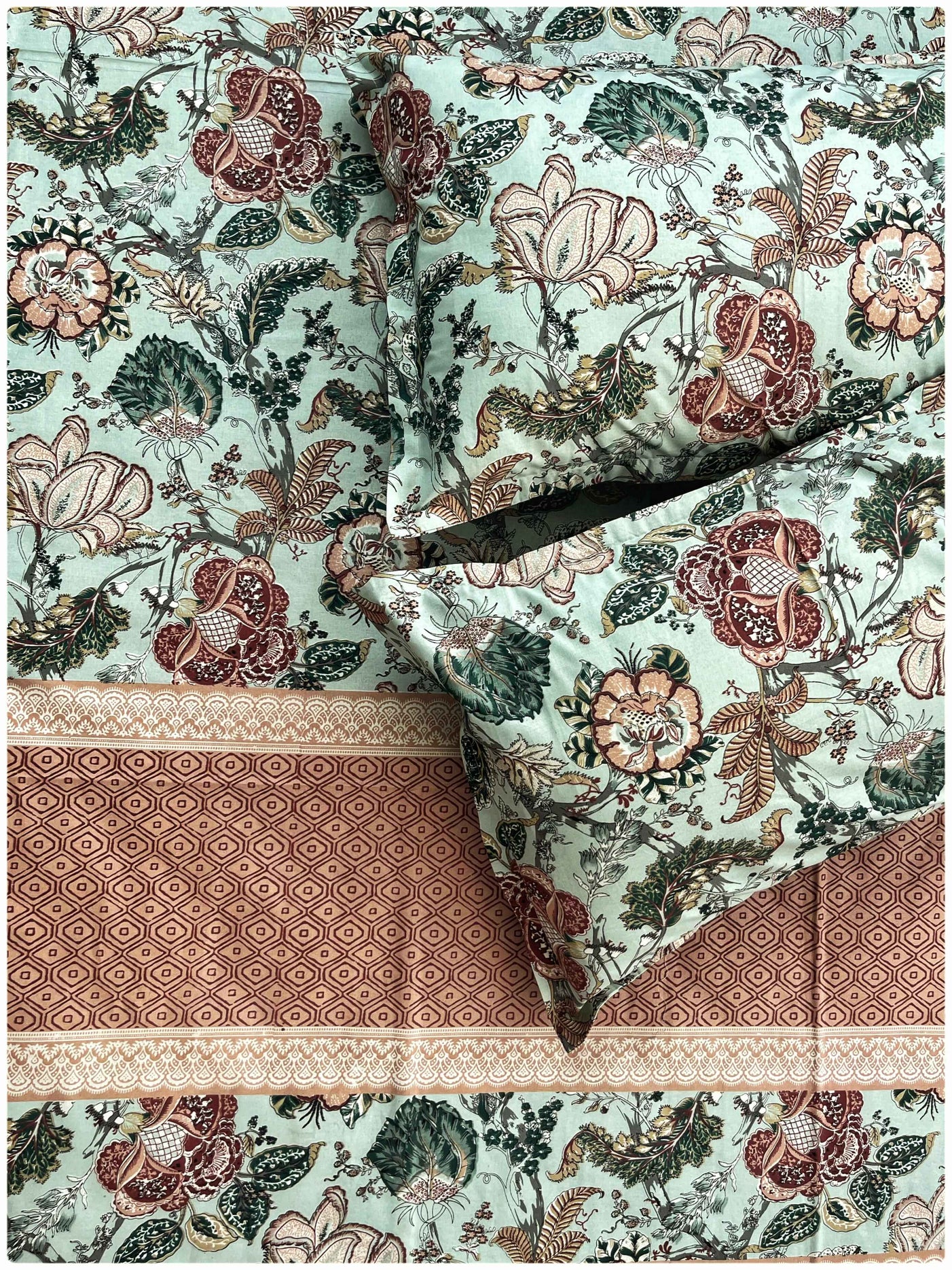 Floral Mint Dusty Rose – 180 TC Premium Bed Sheet Set