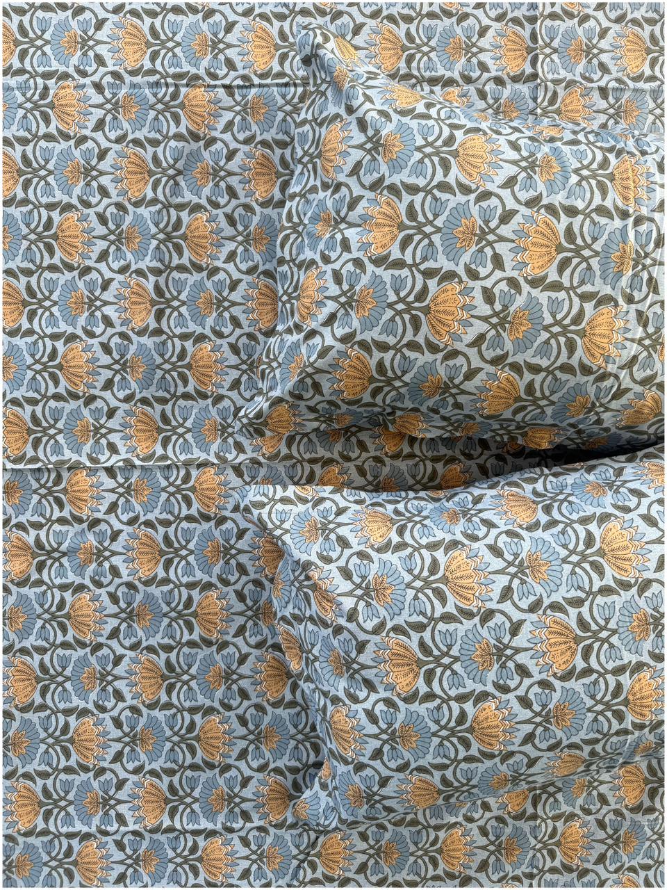 Aqua Bloom Garden – 180 TC Cotton Bed Sheet
