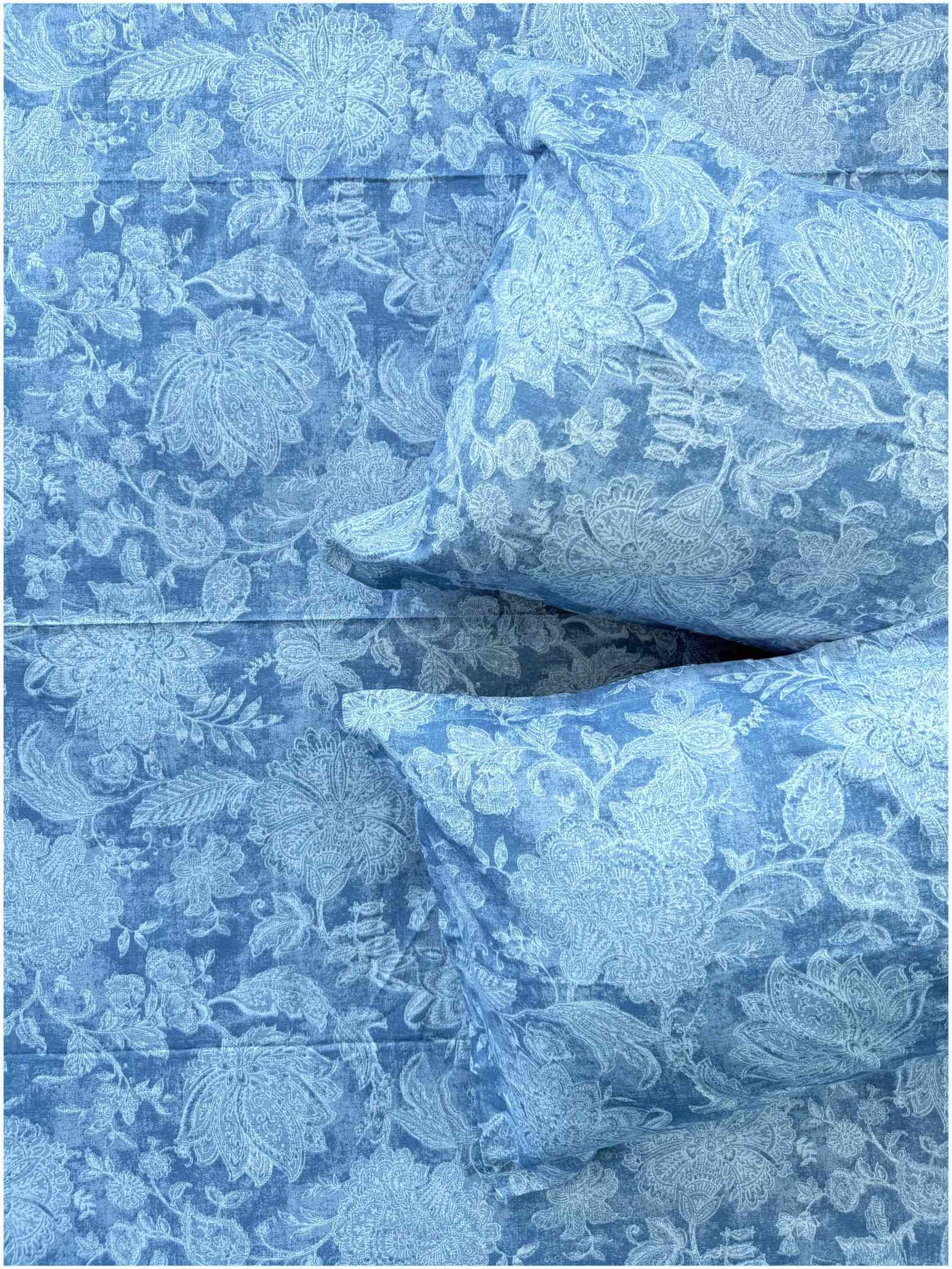 Steel Blue Floral – 100% Cotton Bed Sheet 250 TC