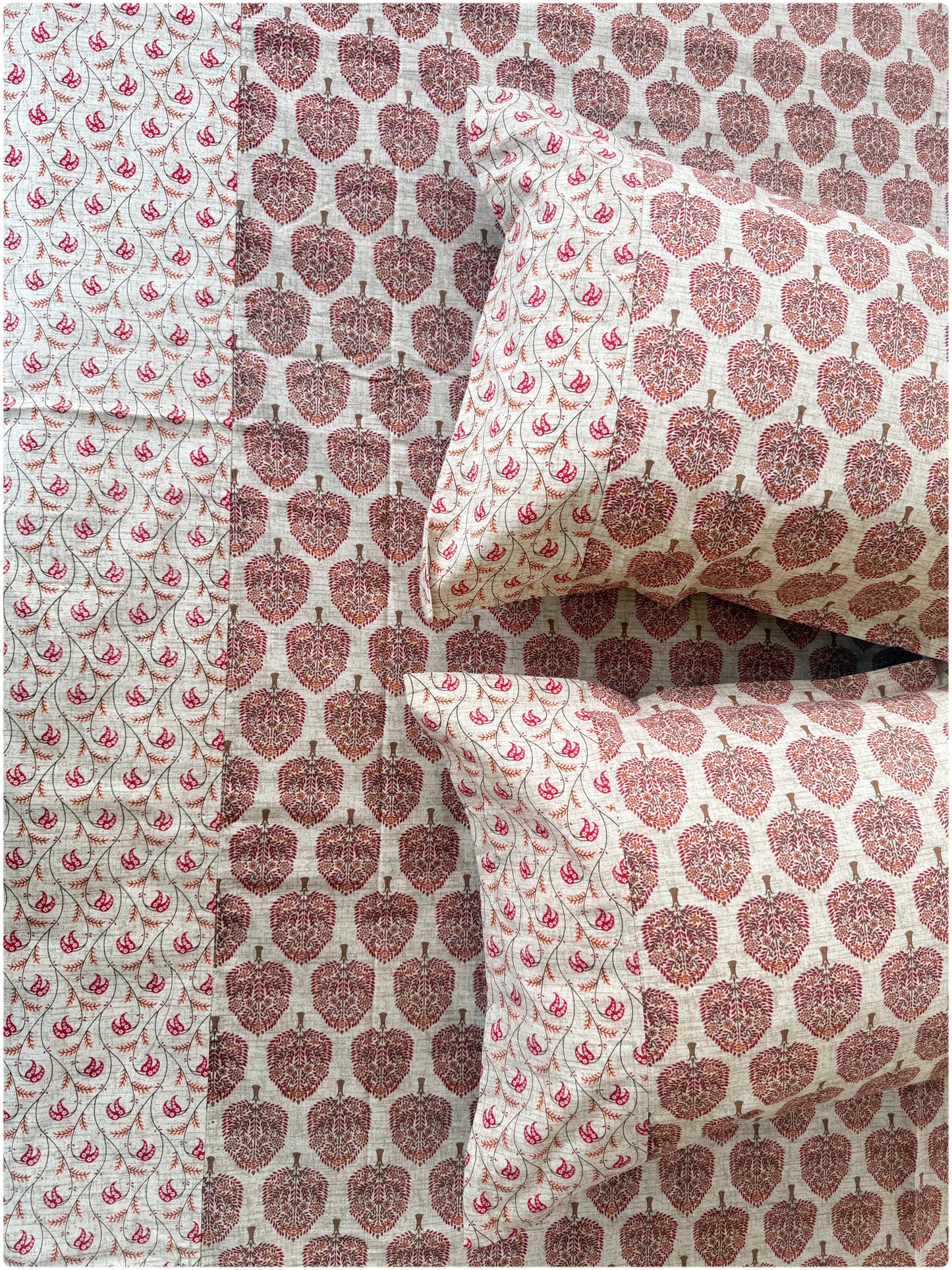 Ethnic Premium Queen Size Bedsheet - Beige & Maroon