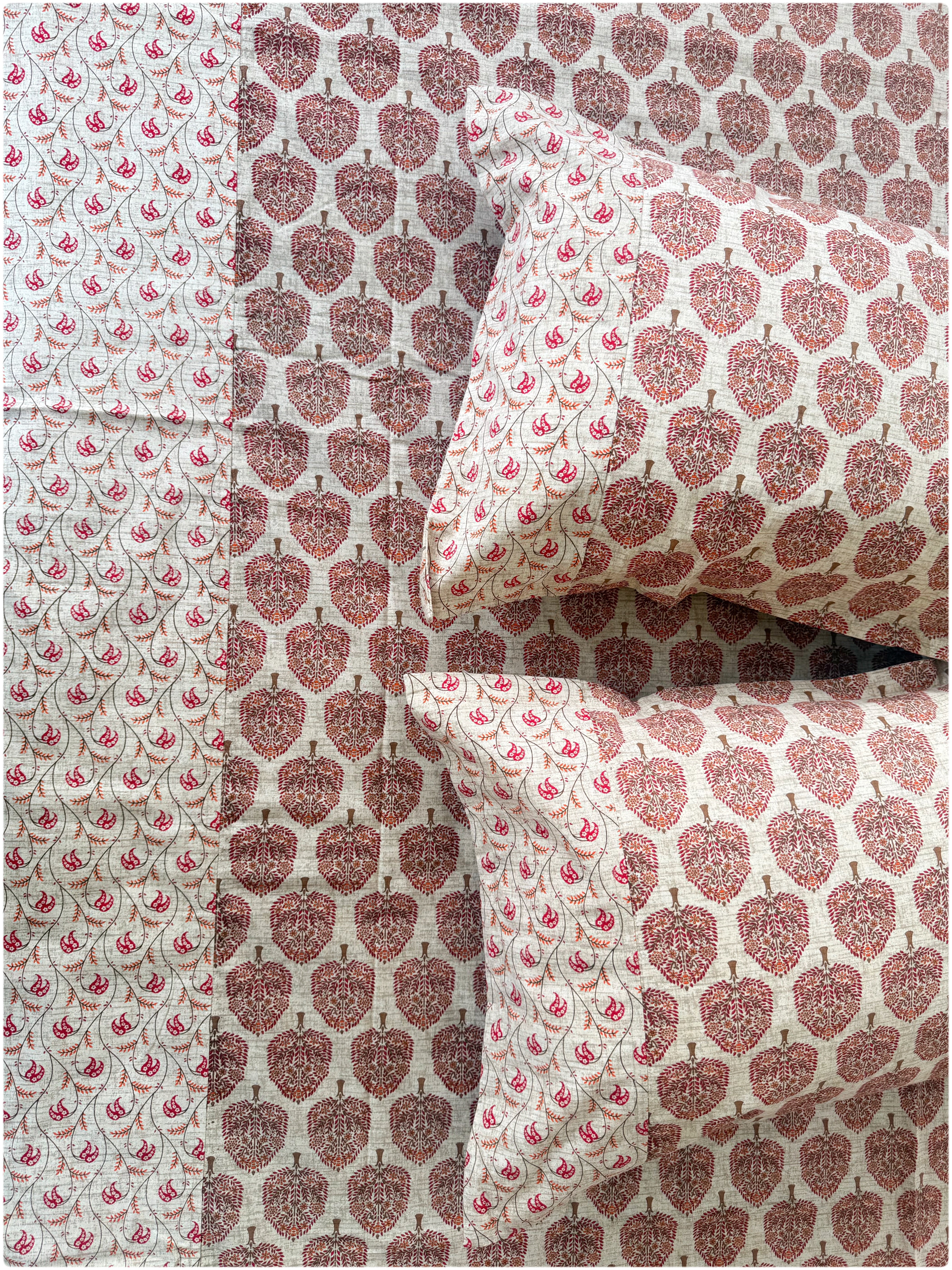 Ethnic Premium Queen Size Bedsheet - Beige & Maroon