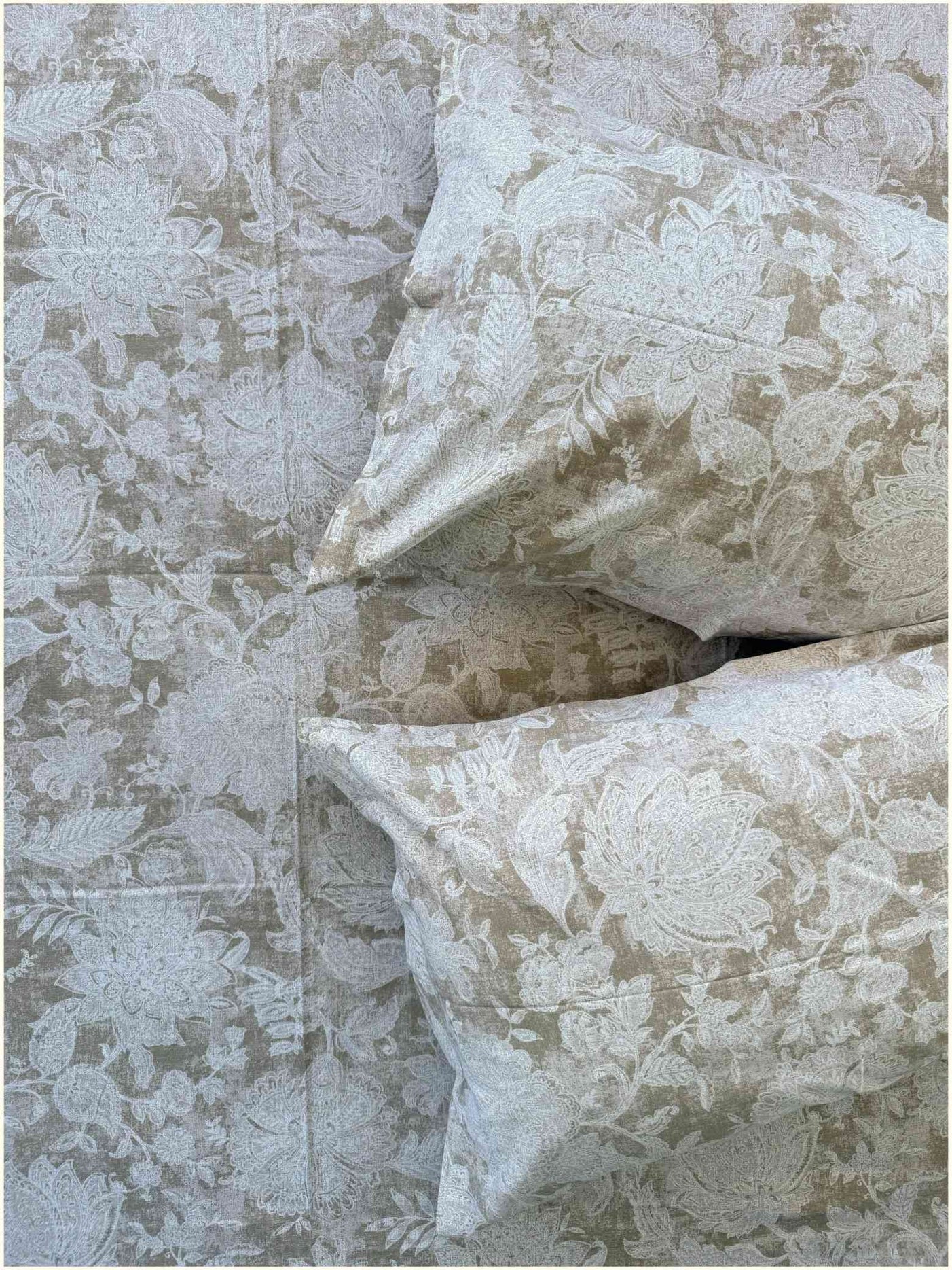 Warm Gray Floral Soft – 250 TC Luxe Cotton Bed Sheet Set