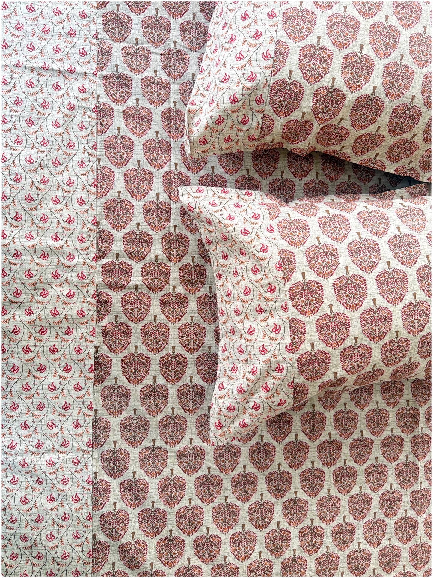 Ethnic Premium Queen Size Bedsheet - Beige & Maroon