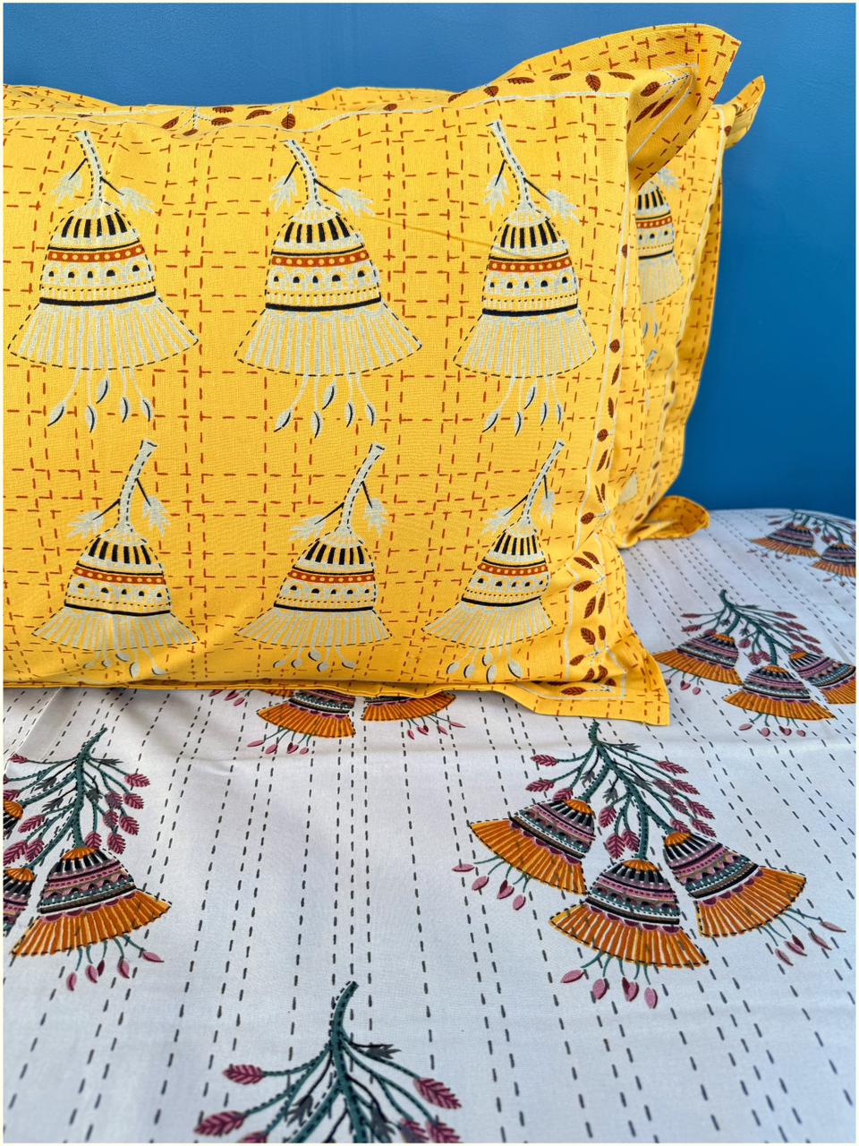 Festive Yellow Ethnic – 100% Cotton Bed Sheet 150 TC