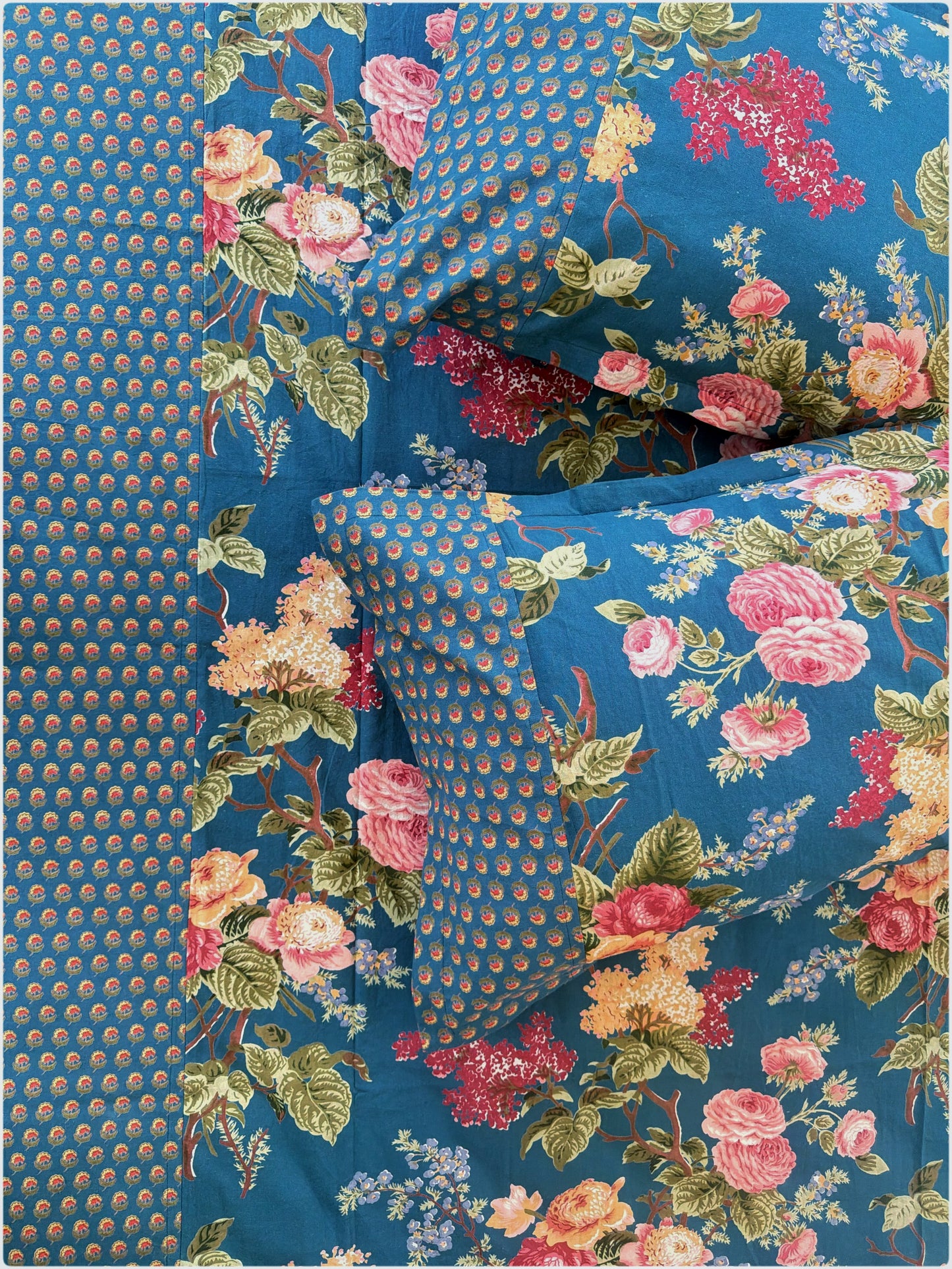 Ethnic Premium Queen Size Bedsheet - Teal Blue