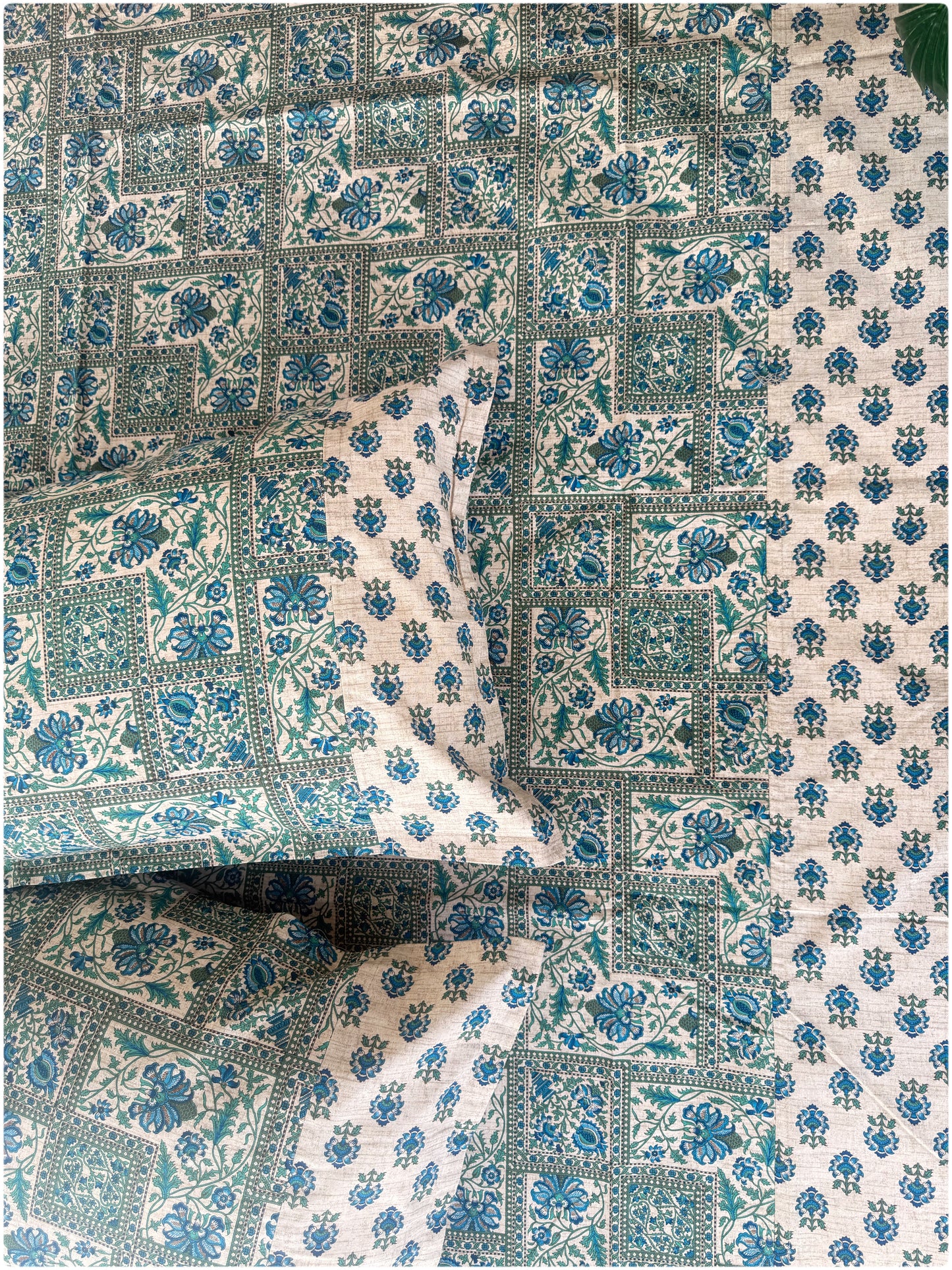Ethnic Premium Queen Size Bedsheet - Cream & Royal