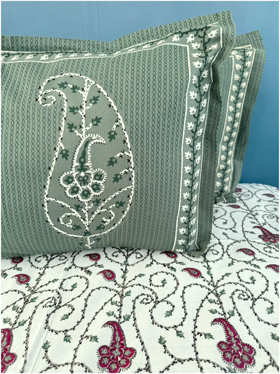 Sage Heritage Ethnic – 3 Piece Premium Bed Sheet Set 150 TC