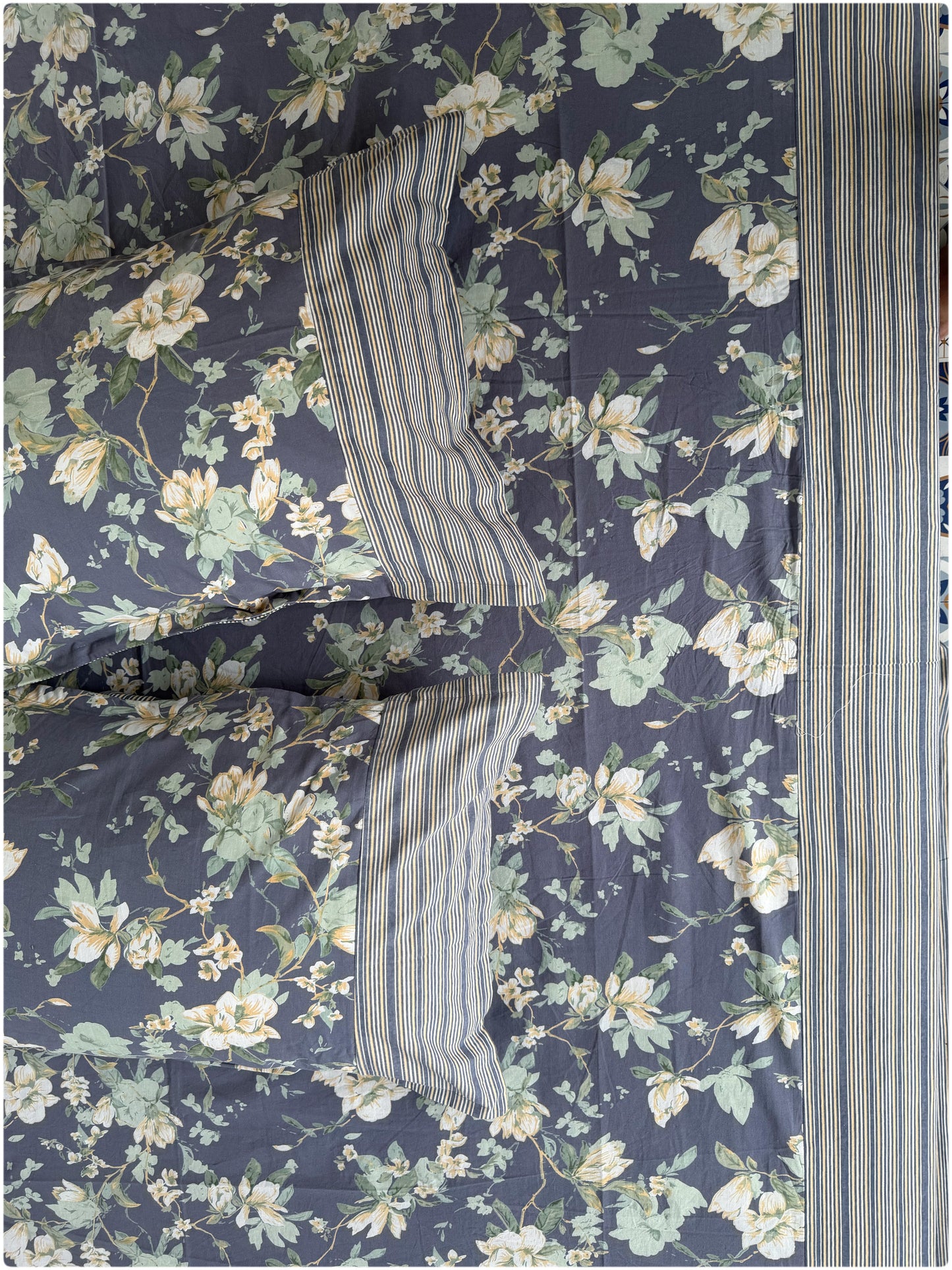 Ethnic Motif Premium Super King Bedsheet - Steel Blue