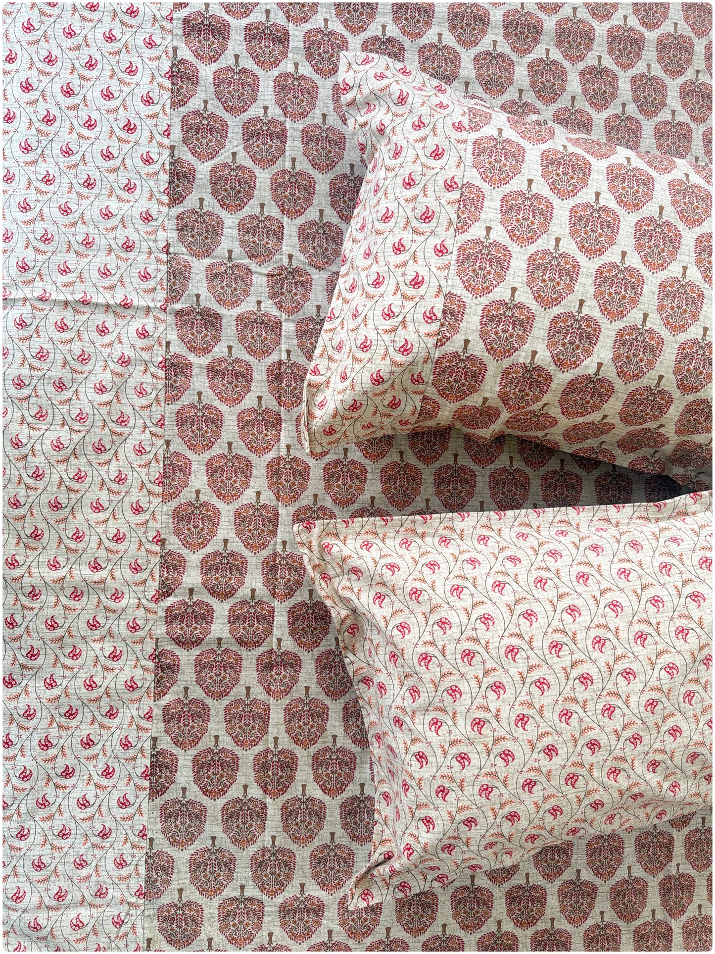 Ethnic Premium Queen Size Bedsheet - Beige & Maroon