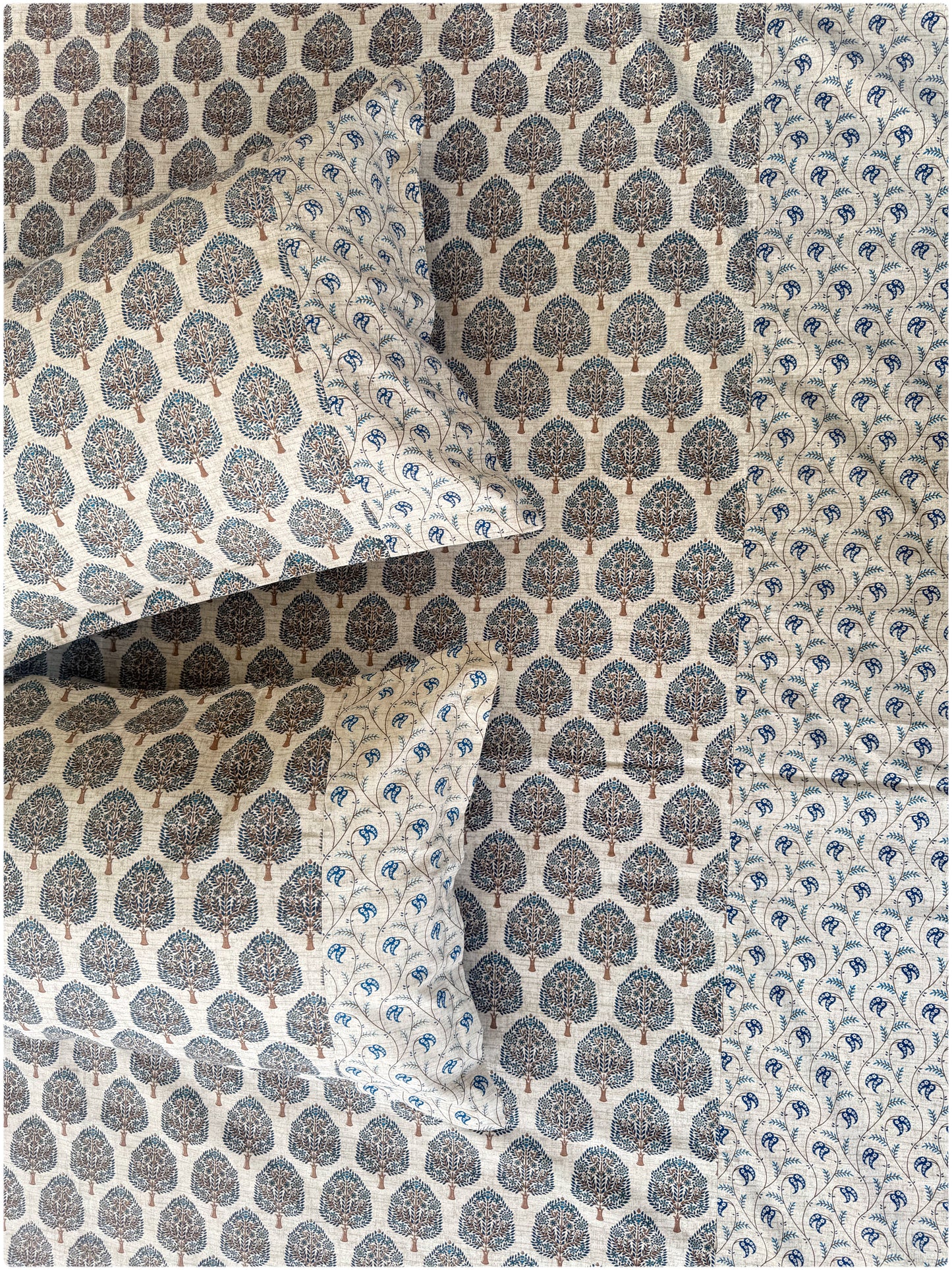 Ethnic Premium Queen Size Bedsheet - Beige & Navy