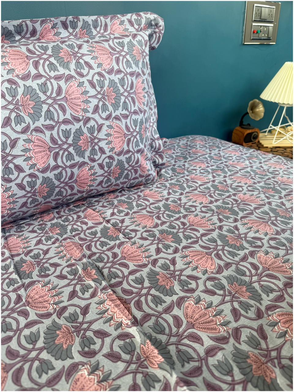 Deep Blue Floral Garden – 180 TC Premium Bed Sheet