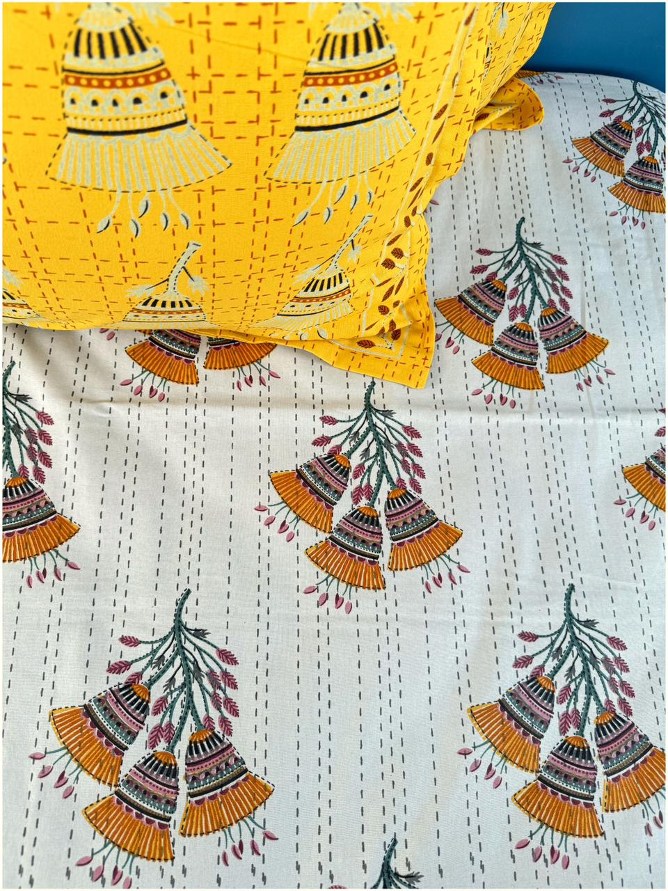 Festive Yellow Ethnic – 100% Cotton Bed Sheet 150 TC