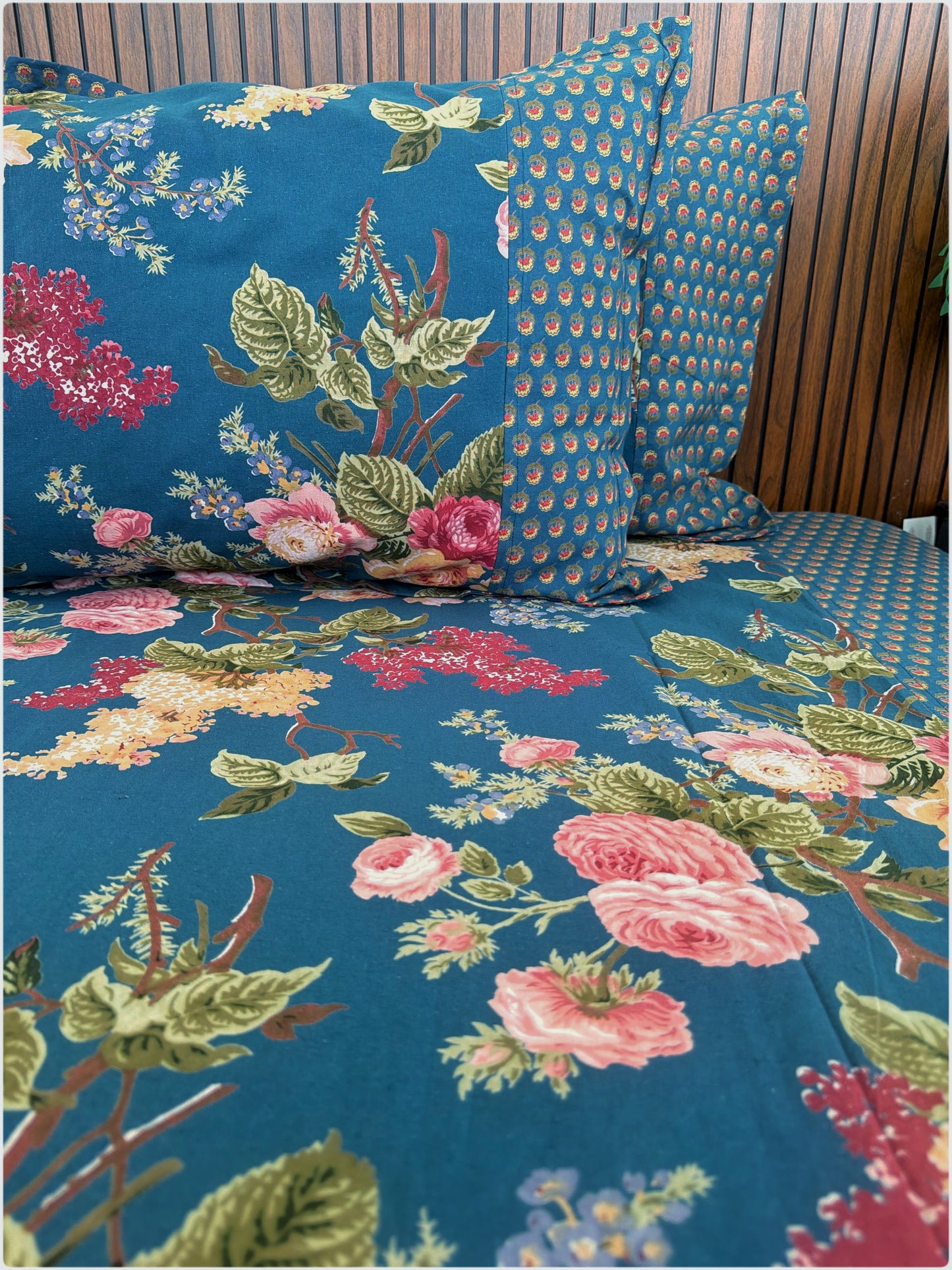 Ethnic Premium Queen Size Bedsheet - Teal Blue