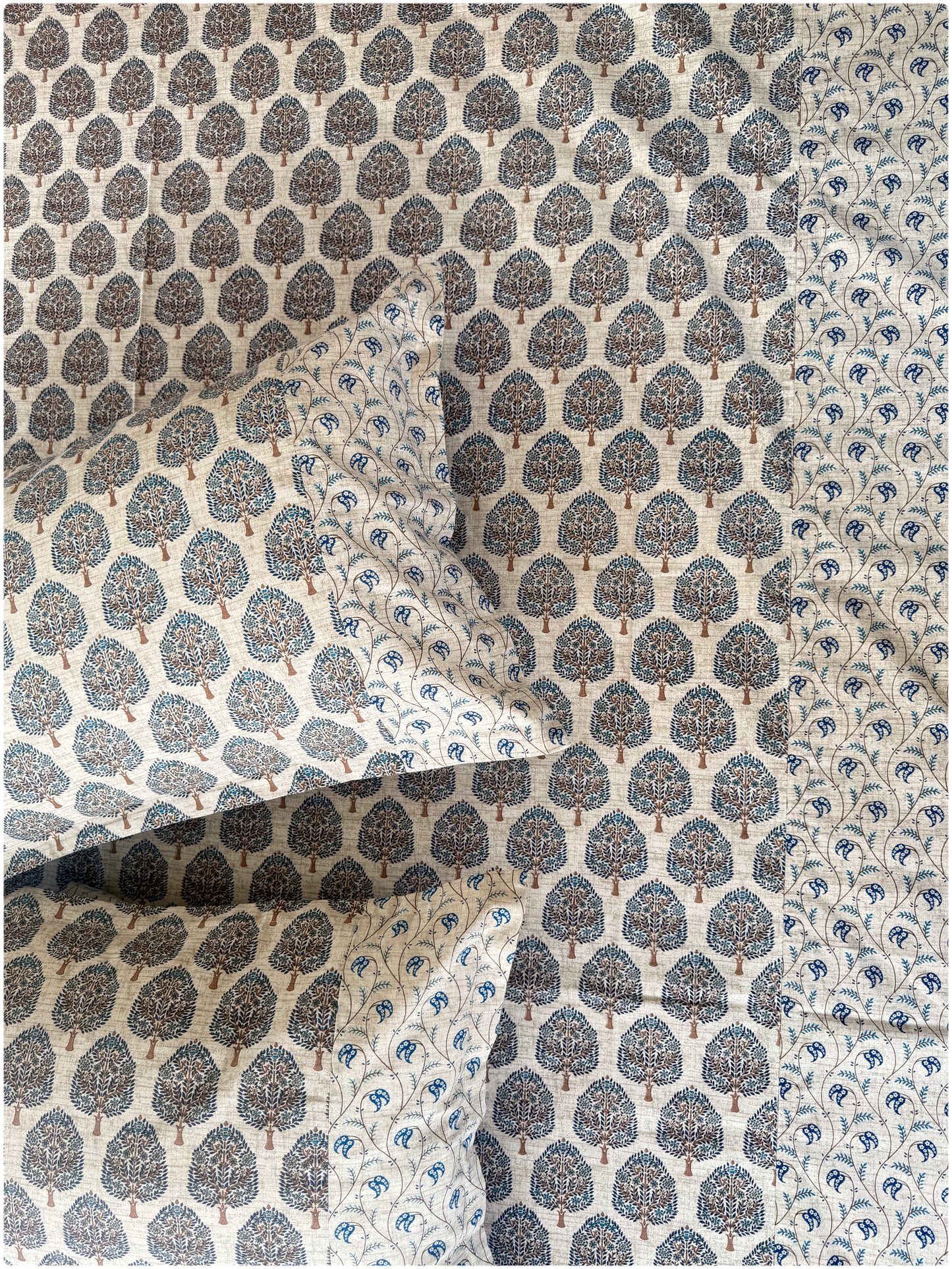 Ethnic Premium Queen Size Bedsheet - Beige & Navy