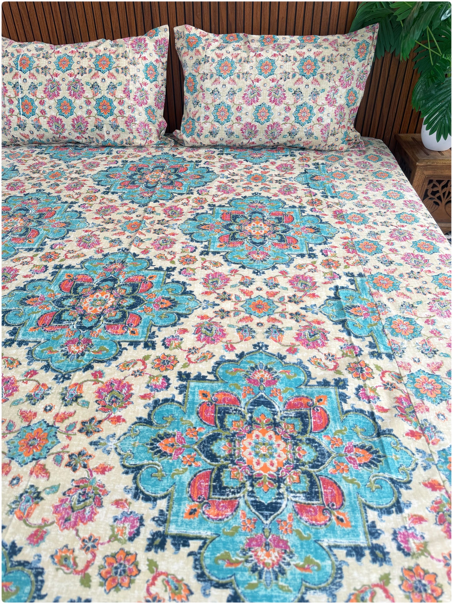 Ethnic Premium Super King Bedsheet - Multicolor