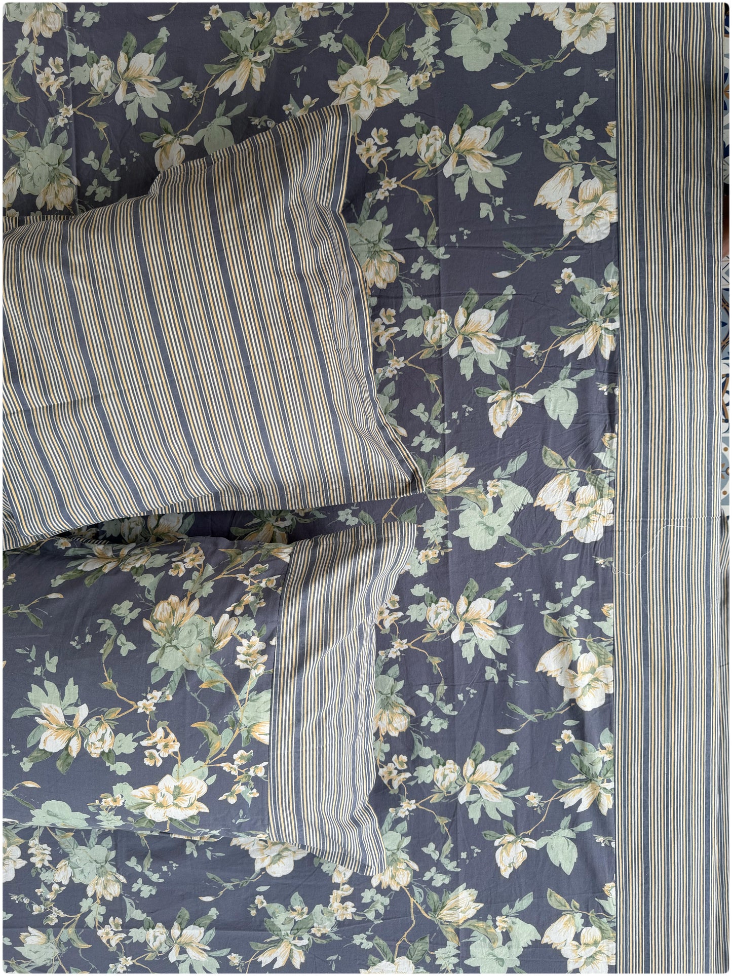Ethnic Motif Premium Super King Bedsheet - Steel Blue