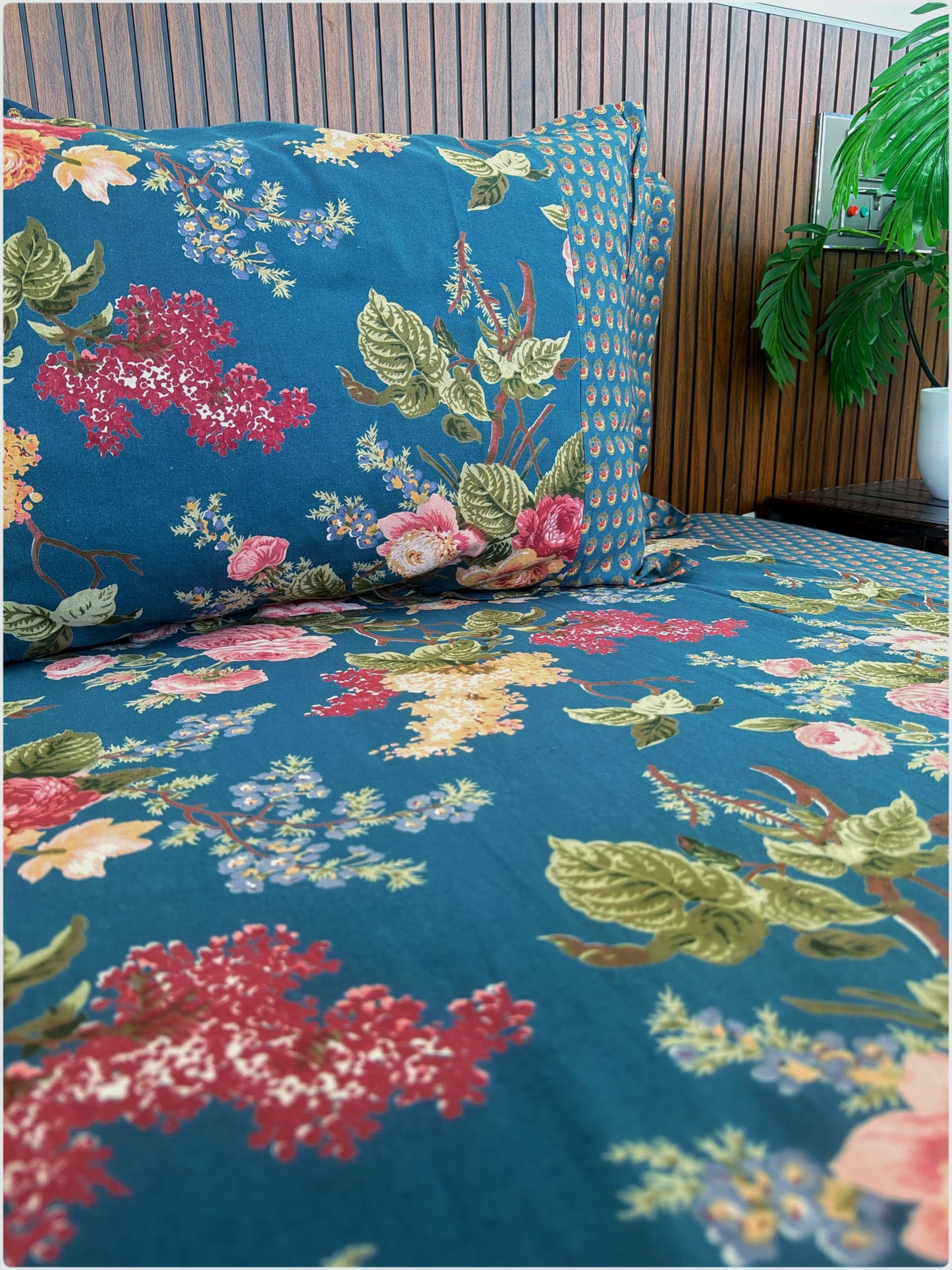 Ethnic Premium Queen Size Bedsheet - Teal Blue