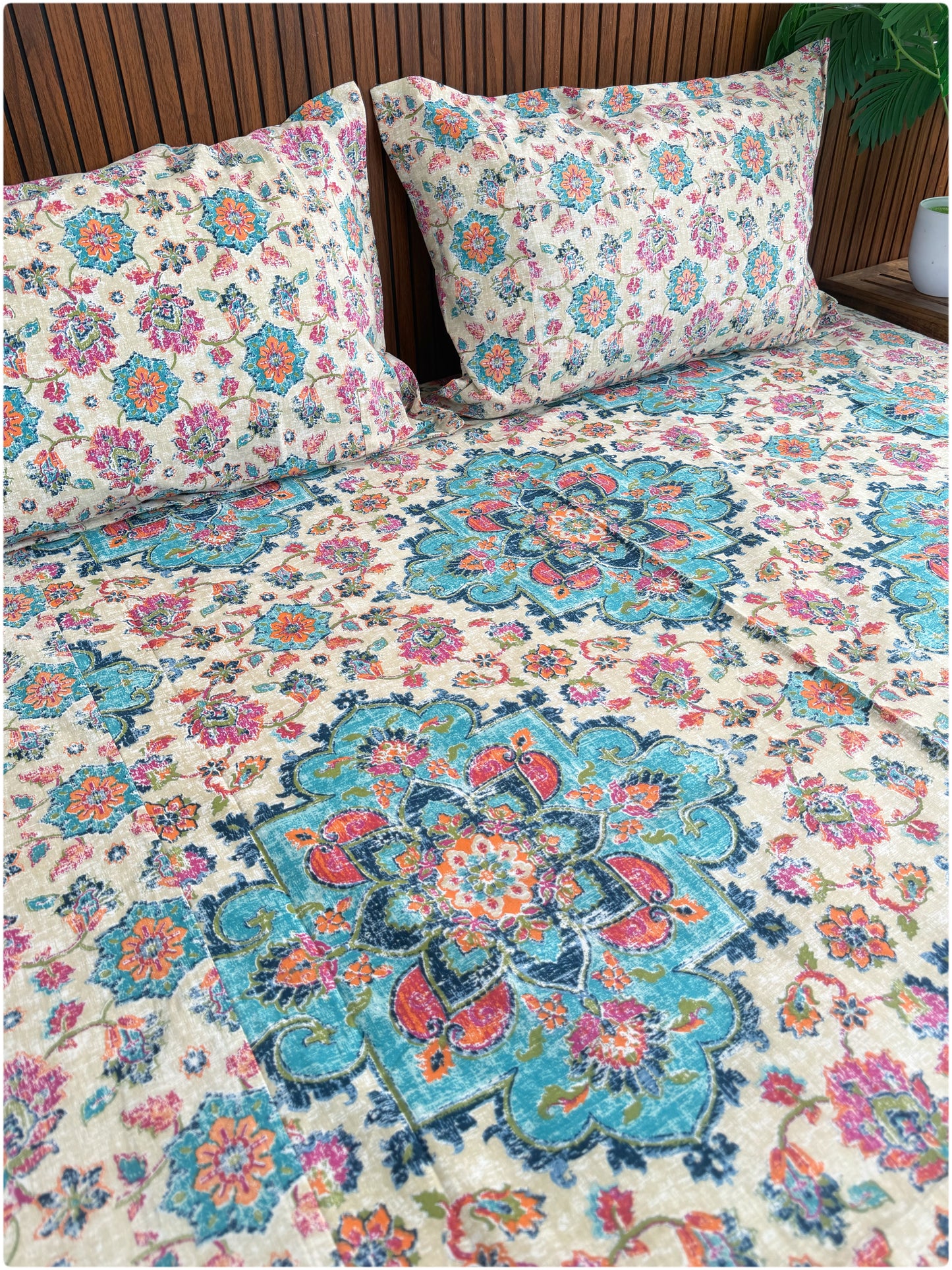 Ethnic Premium Super King Bedsheet - Multicolor