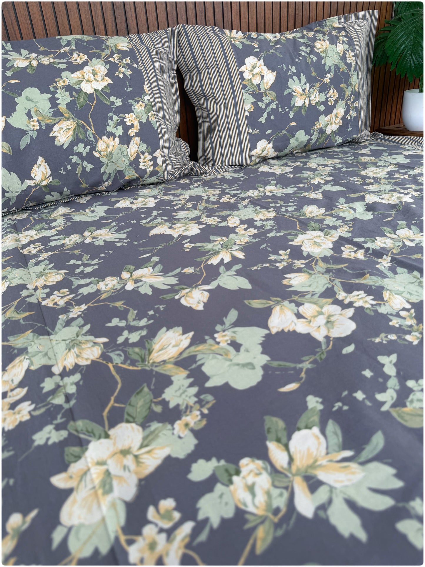 Ethnic Motif Premium Super King Bedsheet - Steel Blue