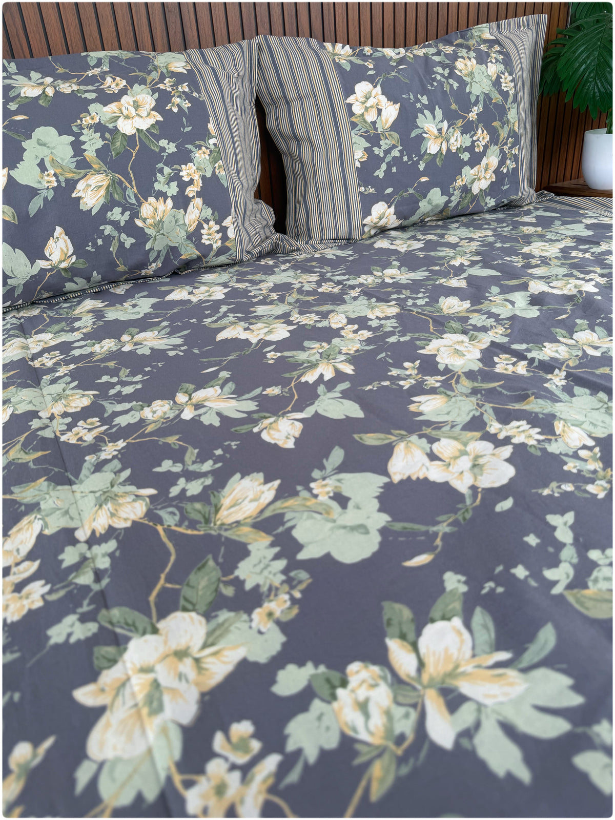 Ethnic Motif Premium Super King Bedsheet - Steel Blue