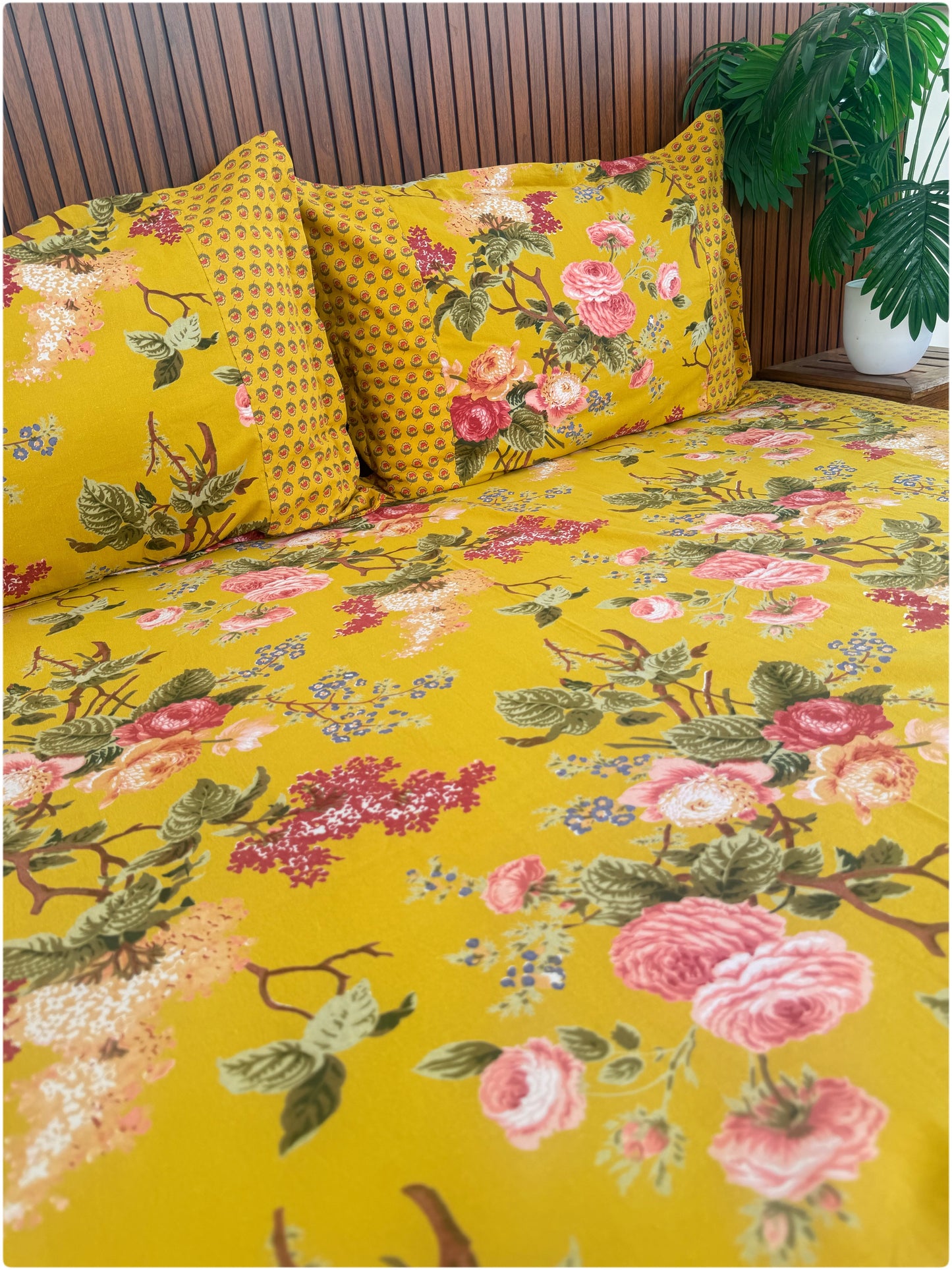 Ethnic Premium Queen Size Bedsheet - Mustard