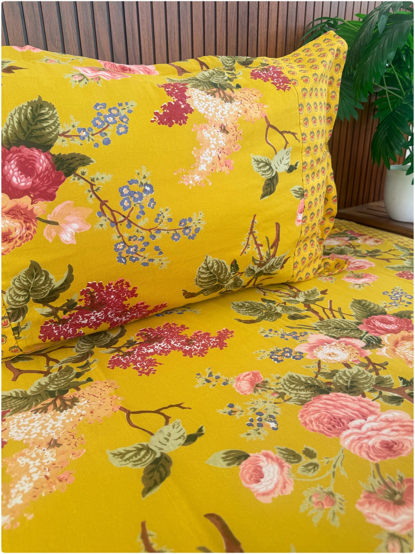 Ethnic Premium Queen Size Bedsheet - Mustard