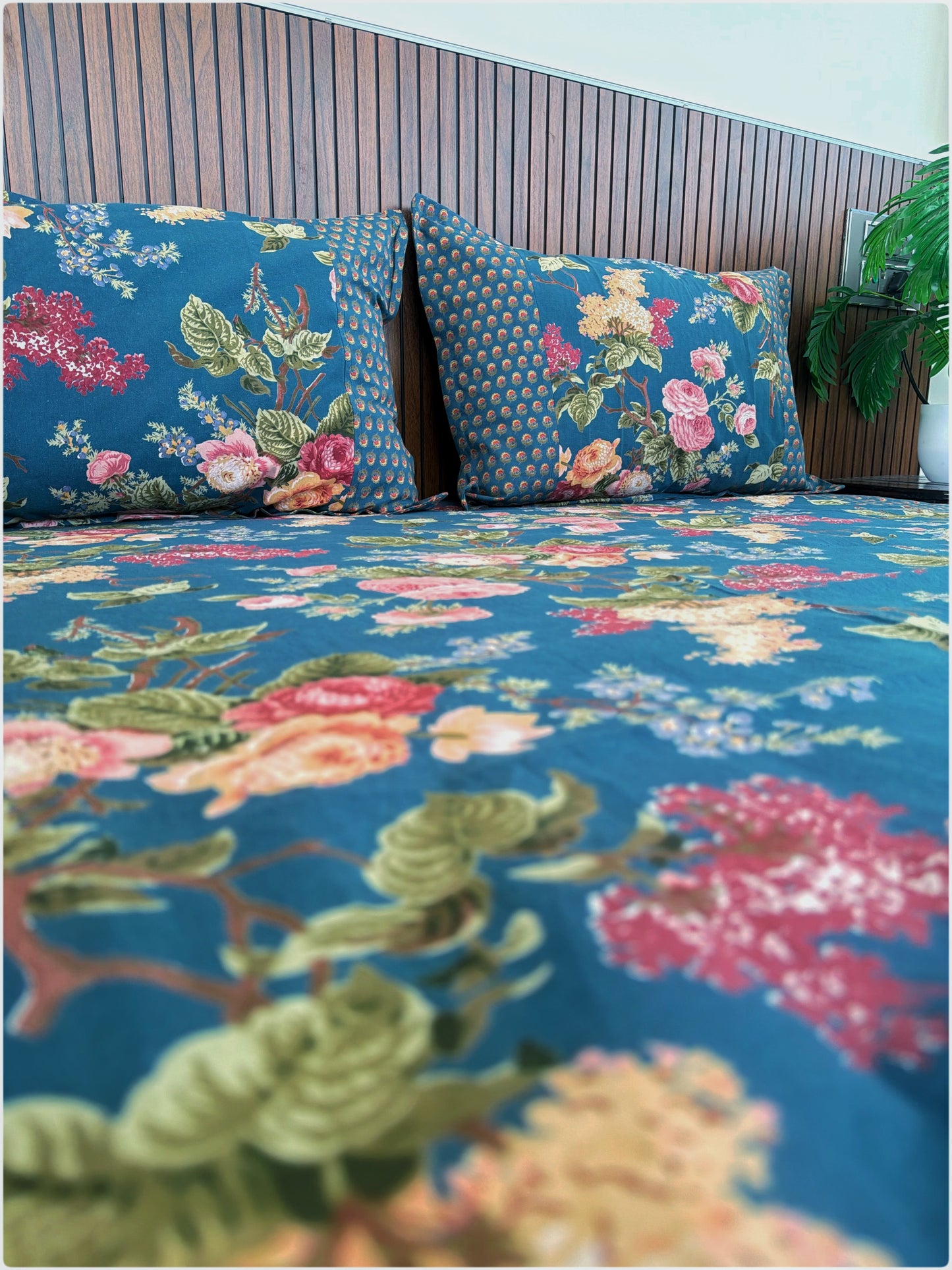Ethnic Premium Queen Size Bedsheet - Teal Blue