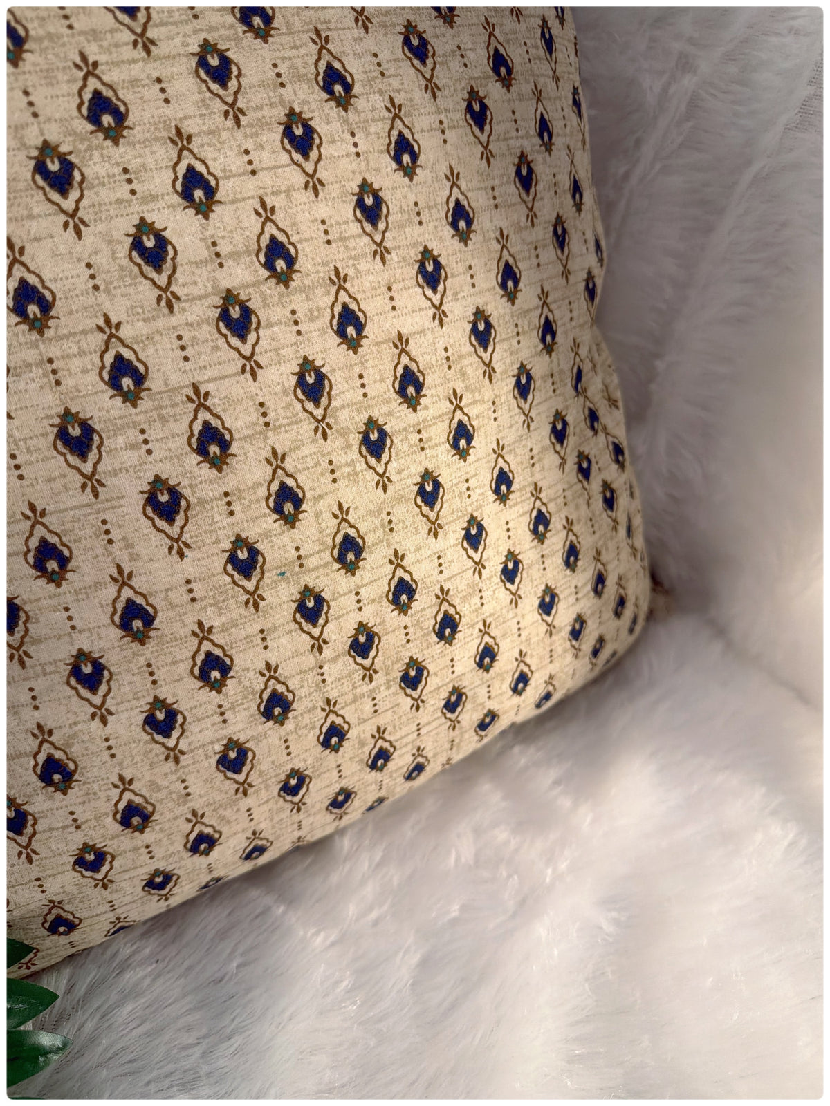 Beige & Navy AOP Quilted Cushion Cover