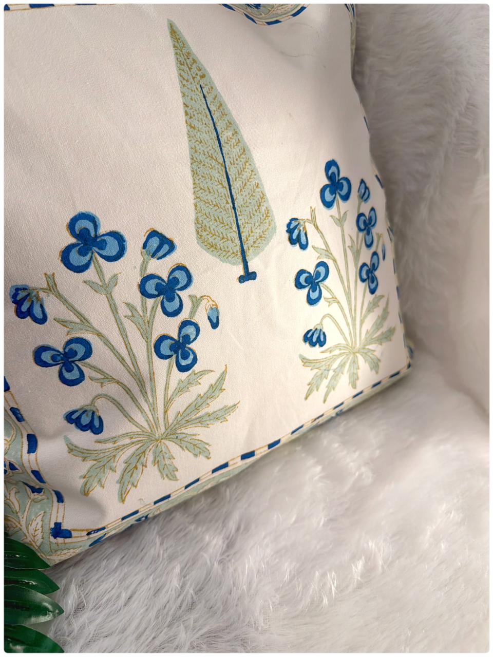 Blue & Sage Handblock Cushion Cover