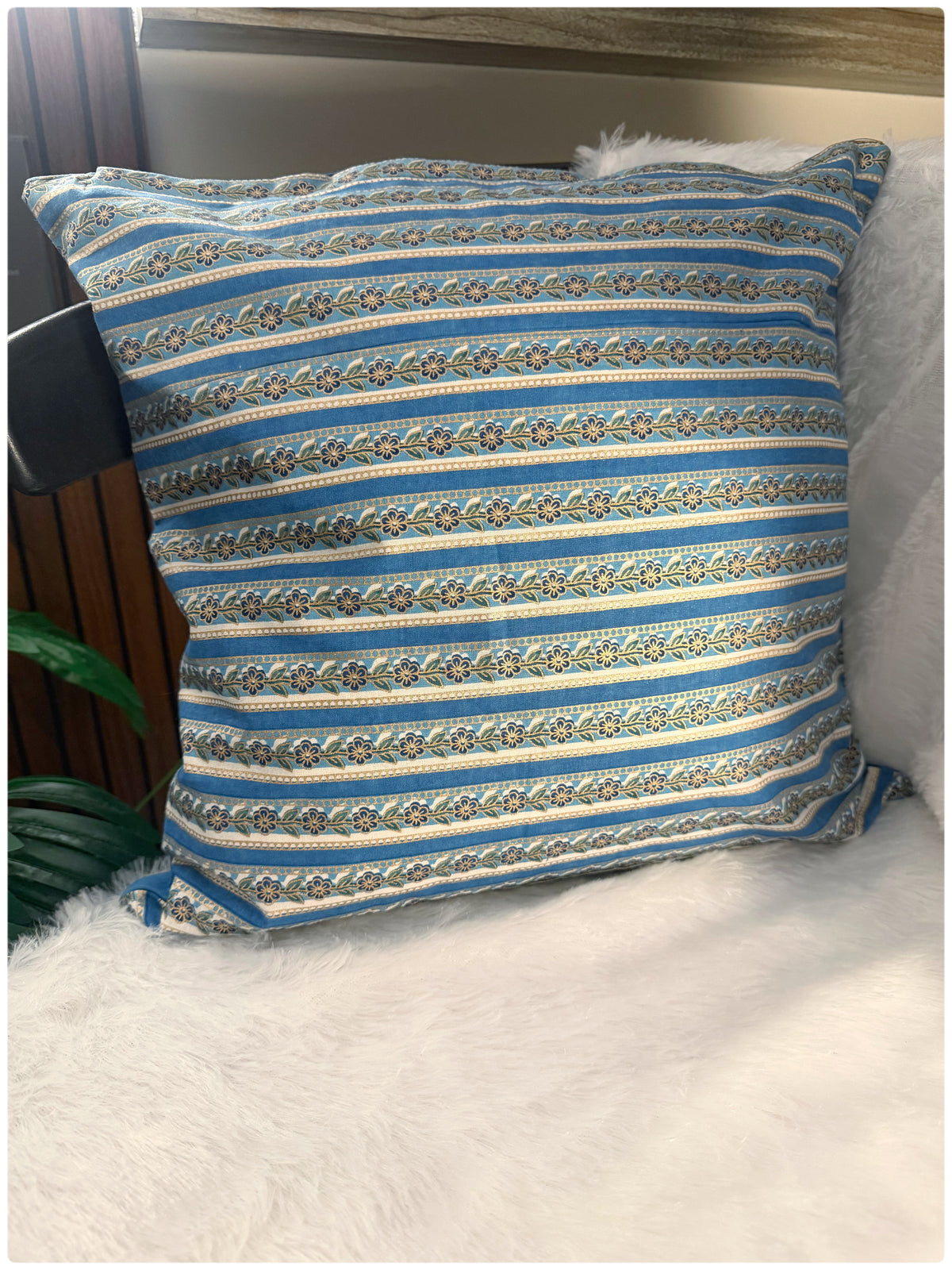 Blue & White Reversible Cushion Cover