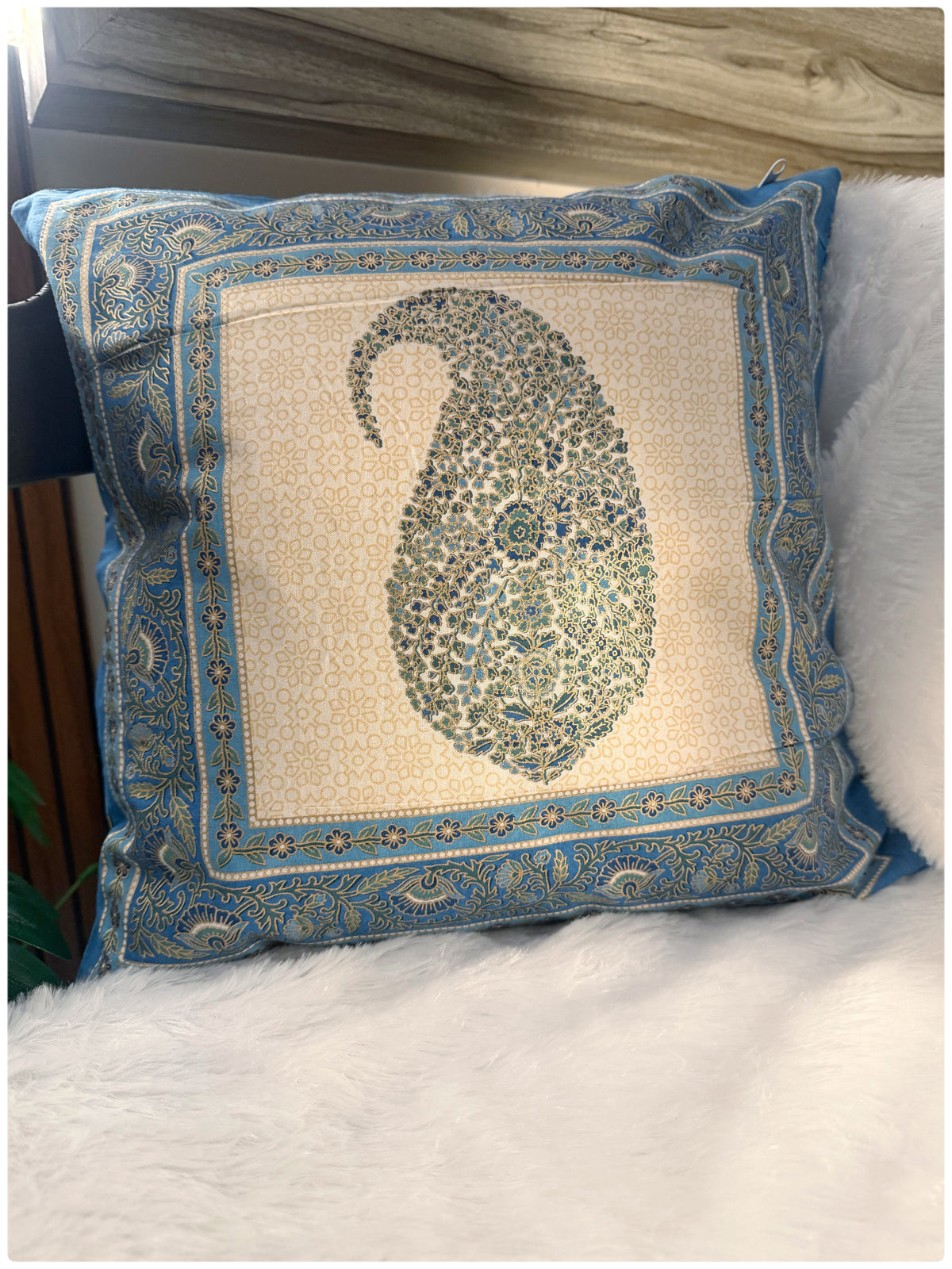 Blue & White Reversible Cushion Cover