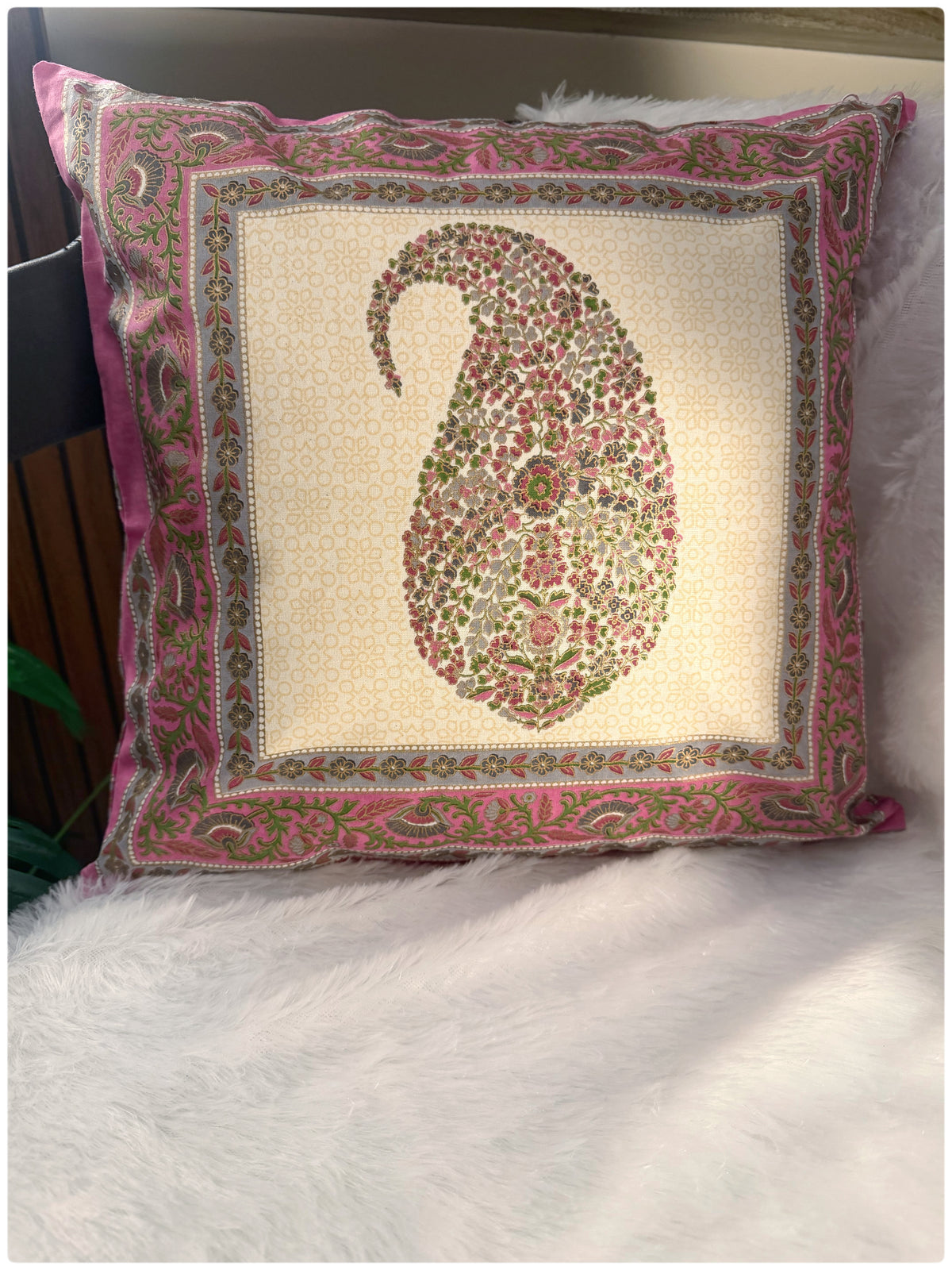 Pink & White Reversible Cushion Cover