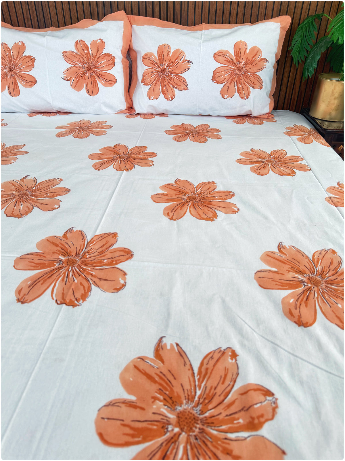 White & Orange OG Handblock Bedsheet