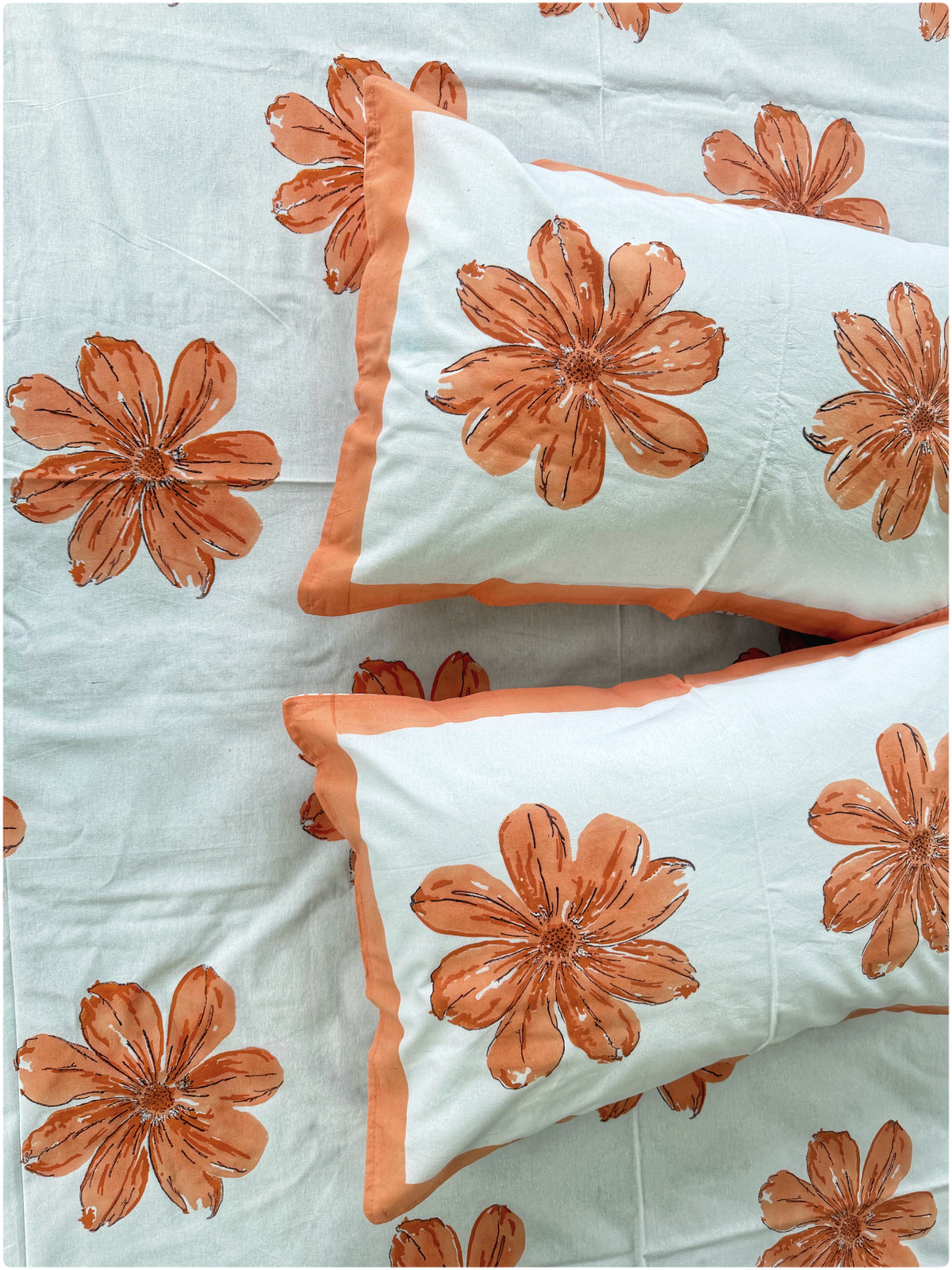 White & Orange OG Handblock Bedsheet