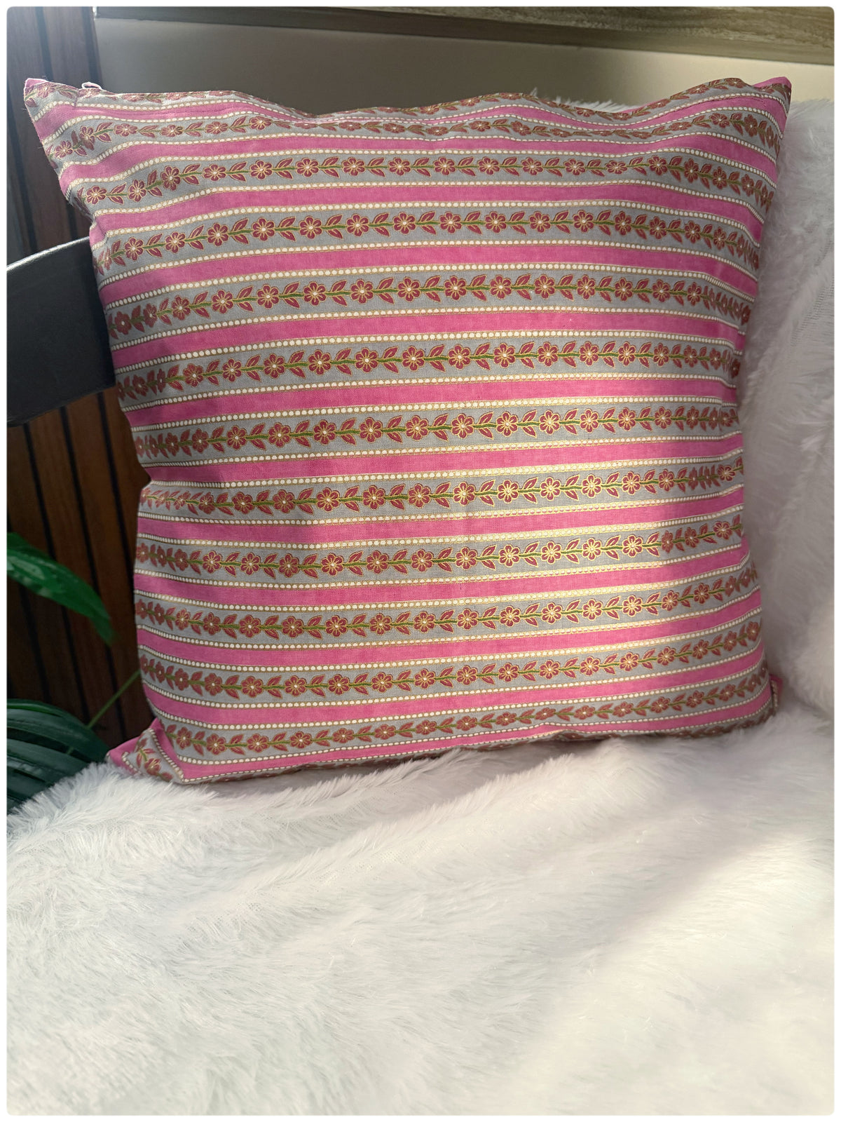 Pink & White Reversible Cushion Cover