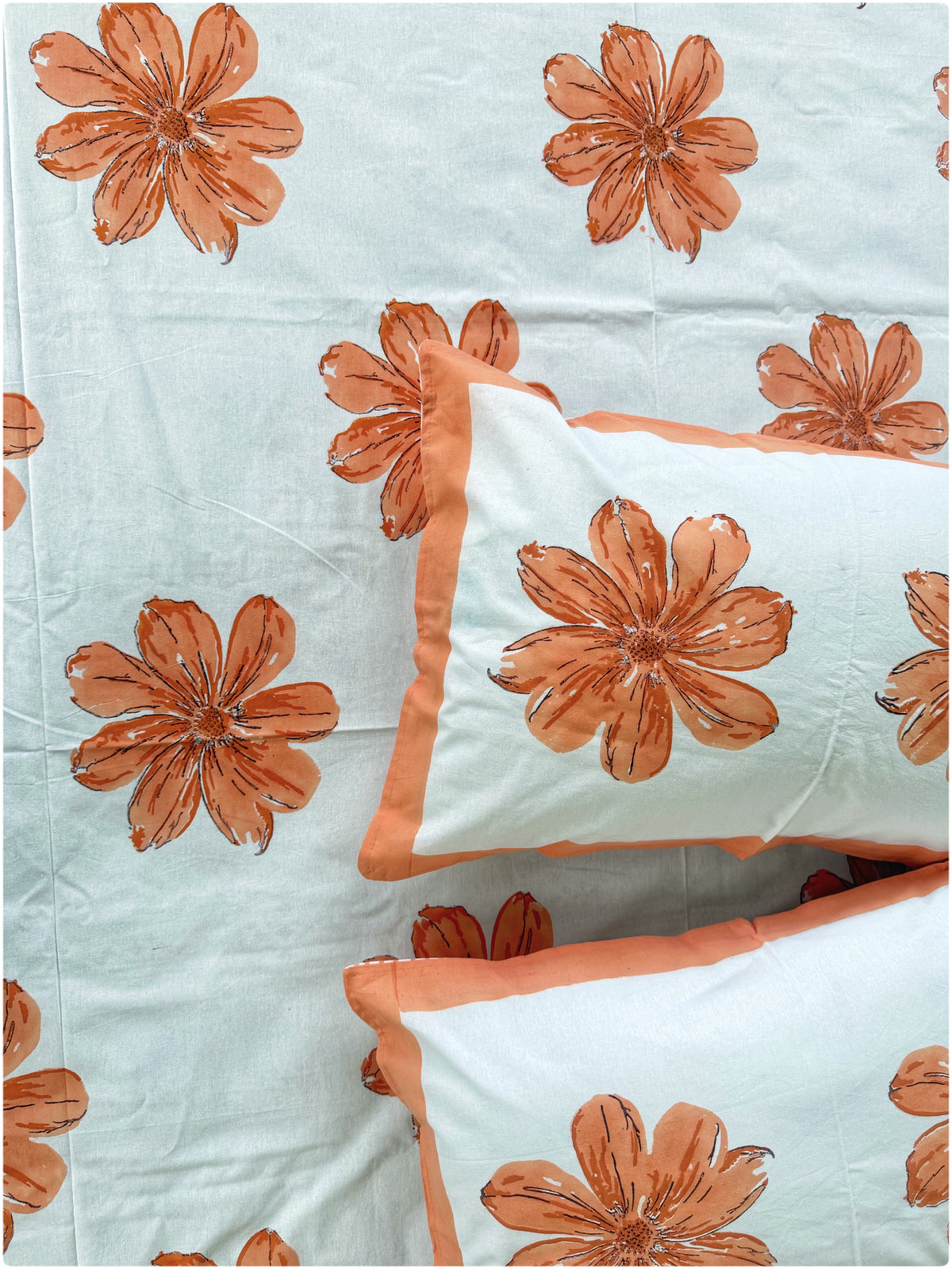 White & Orange OG Handblock Bedsheet