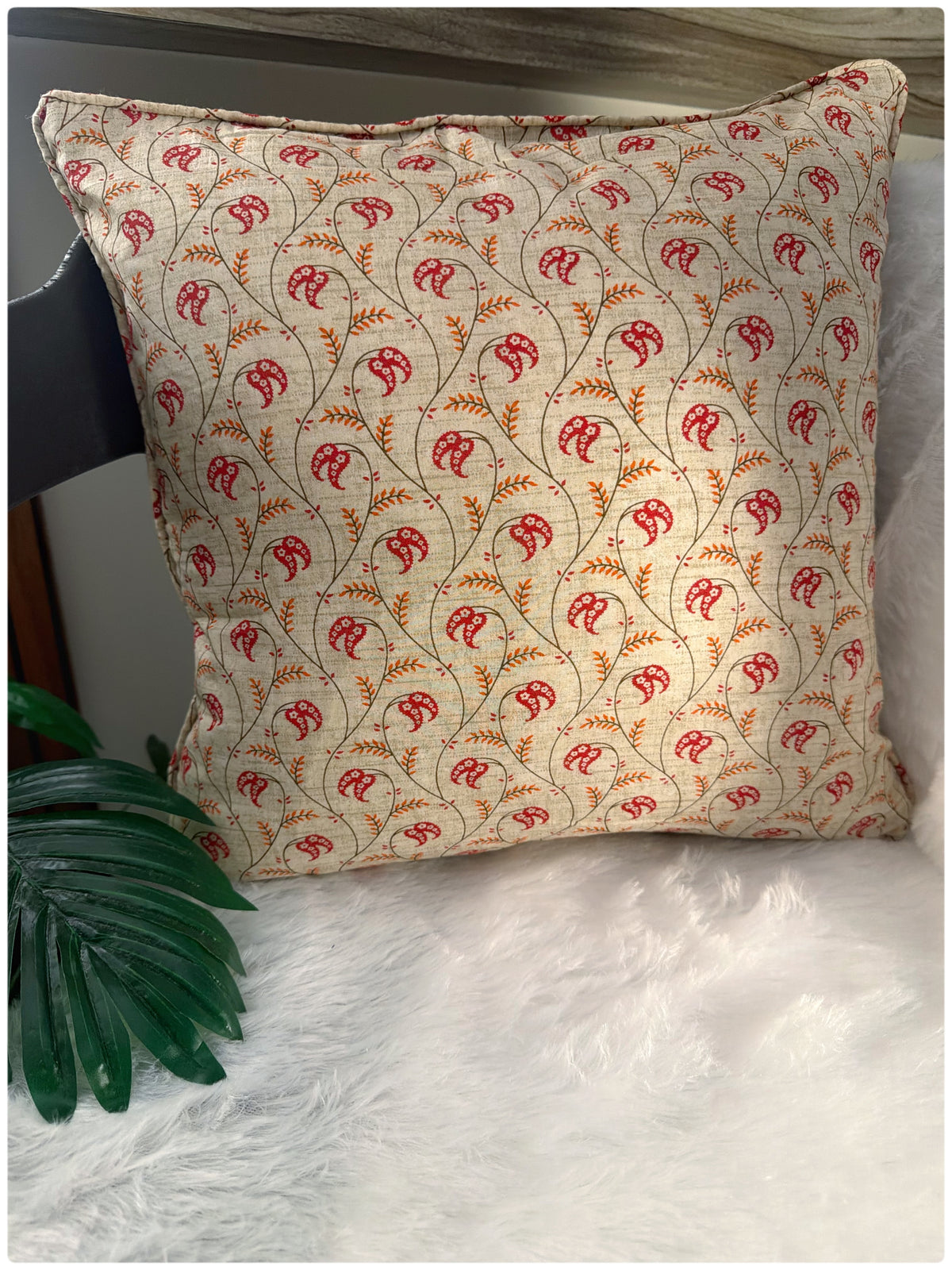 Beige & Red AOP Quilted Cushion Cover