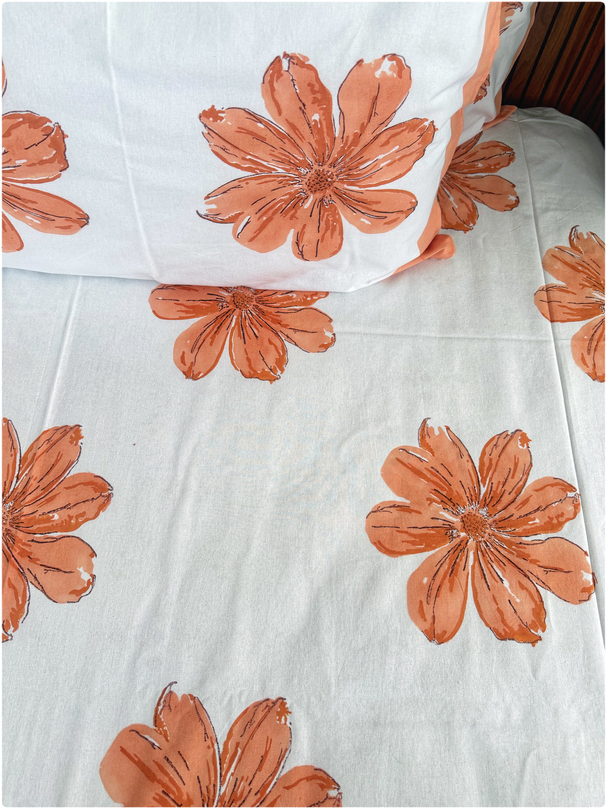 White & Orange OG Handblock Bedsheet