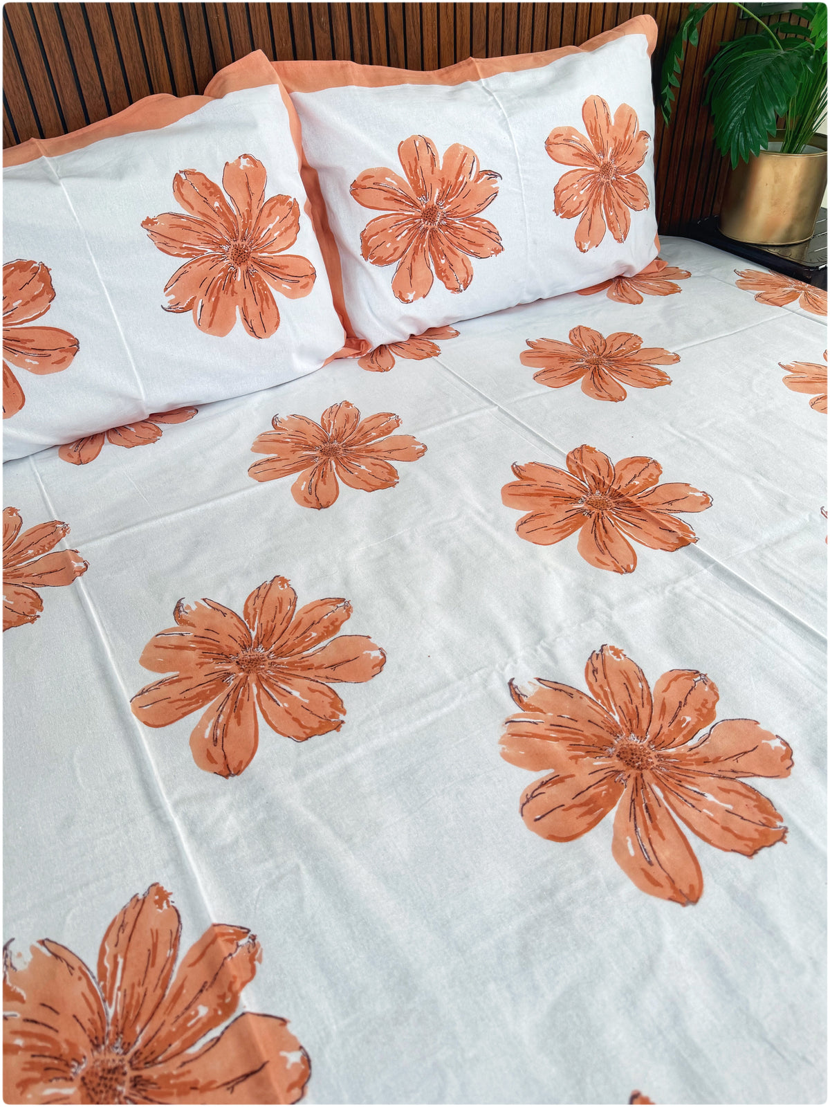 White & Orange OG Handblock Bedsheet