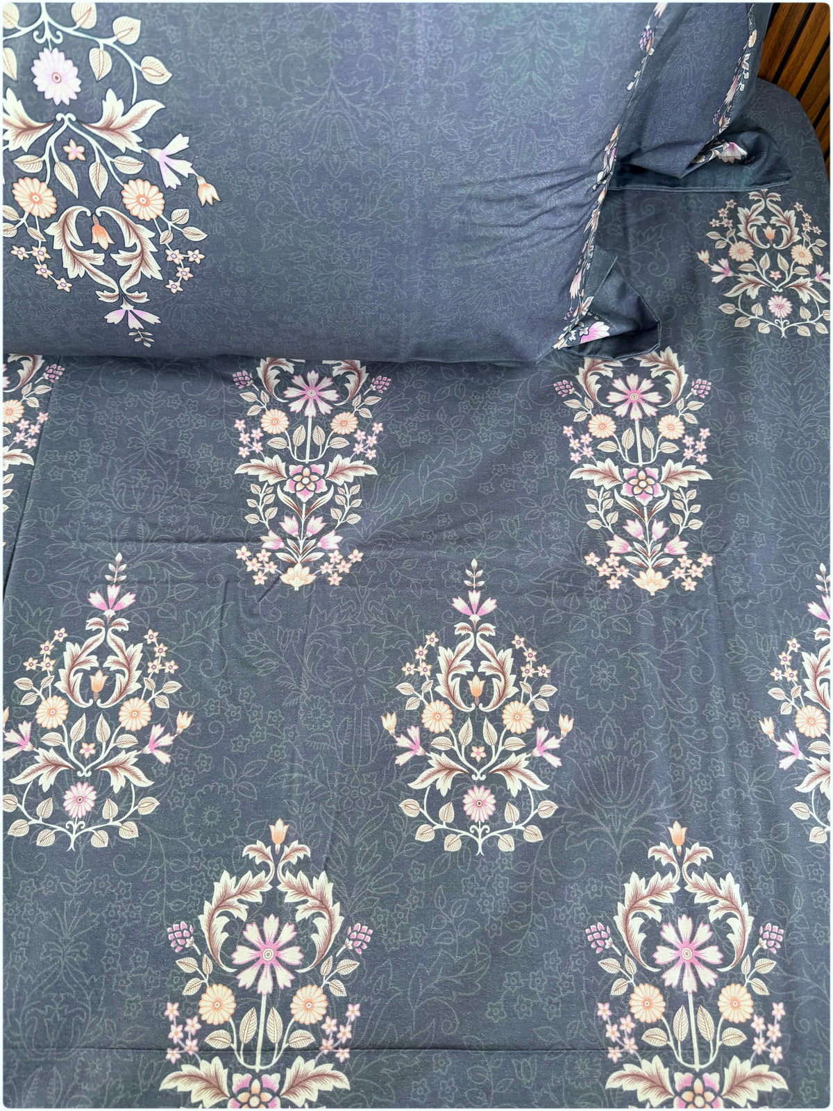 Stone Blue Floral Super King Bedsheet