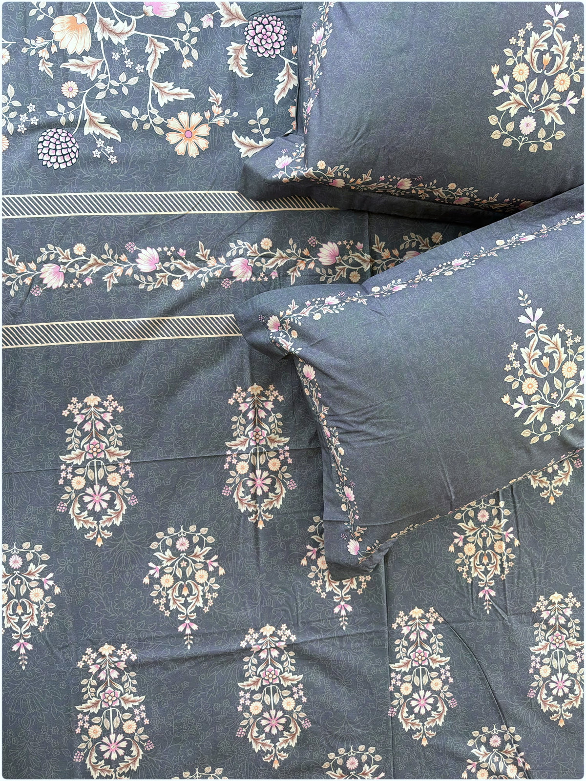 Stone Blue Floral Super King Bedsheet