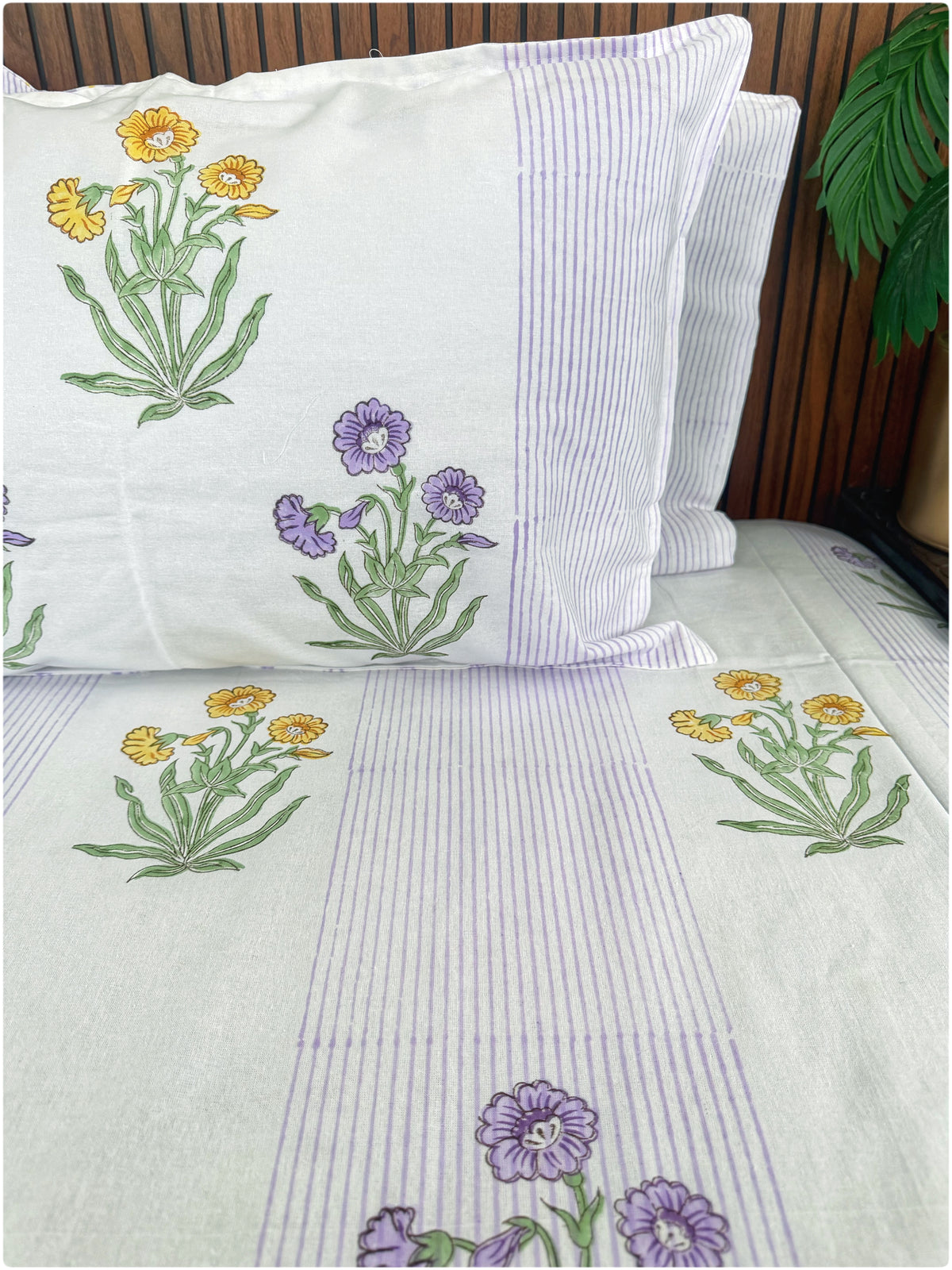 White & Purple Stripes OG Handblock Bedsheet