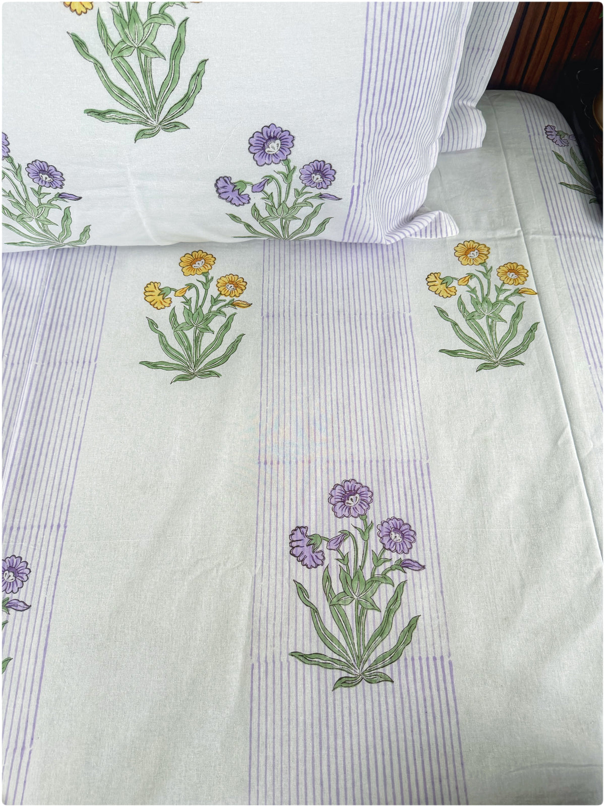 White & Purple Stripes OG Handblock Bedsheet