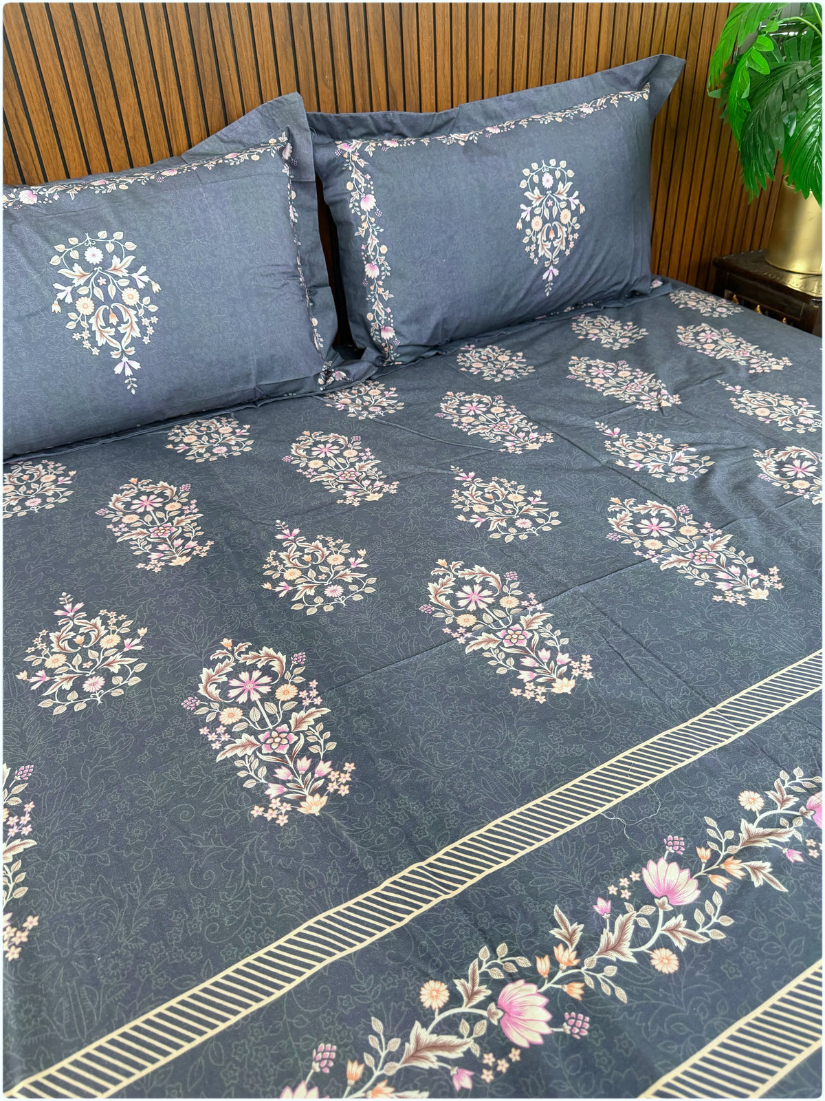Stone Blue Floral Super King Bedsheet