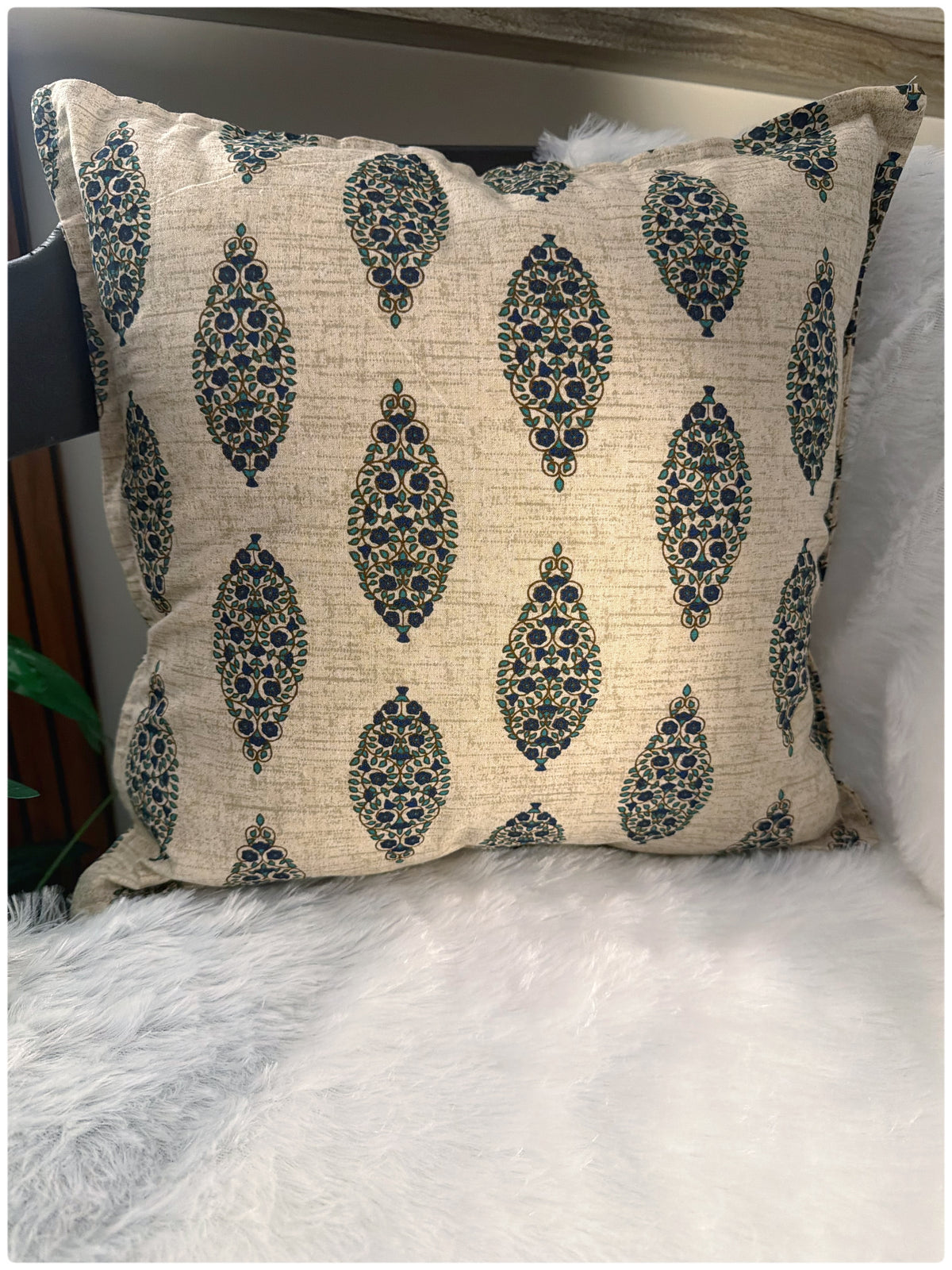 Beige & Navy Reversible Cushion Cover