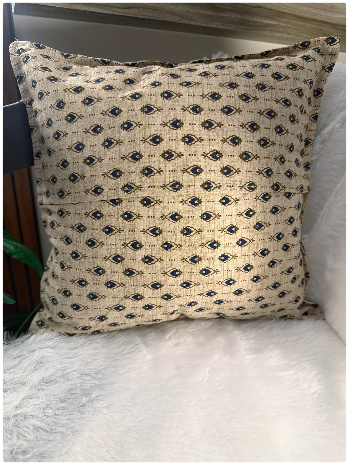 Beige & Navy Reversible Cushion Cover
