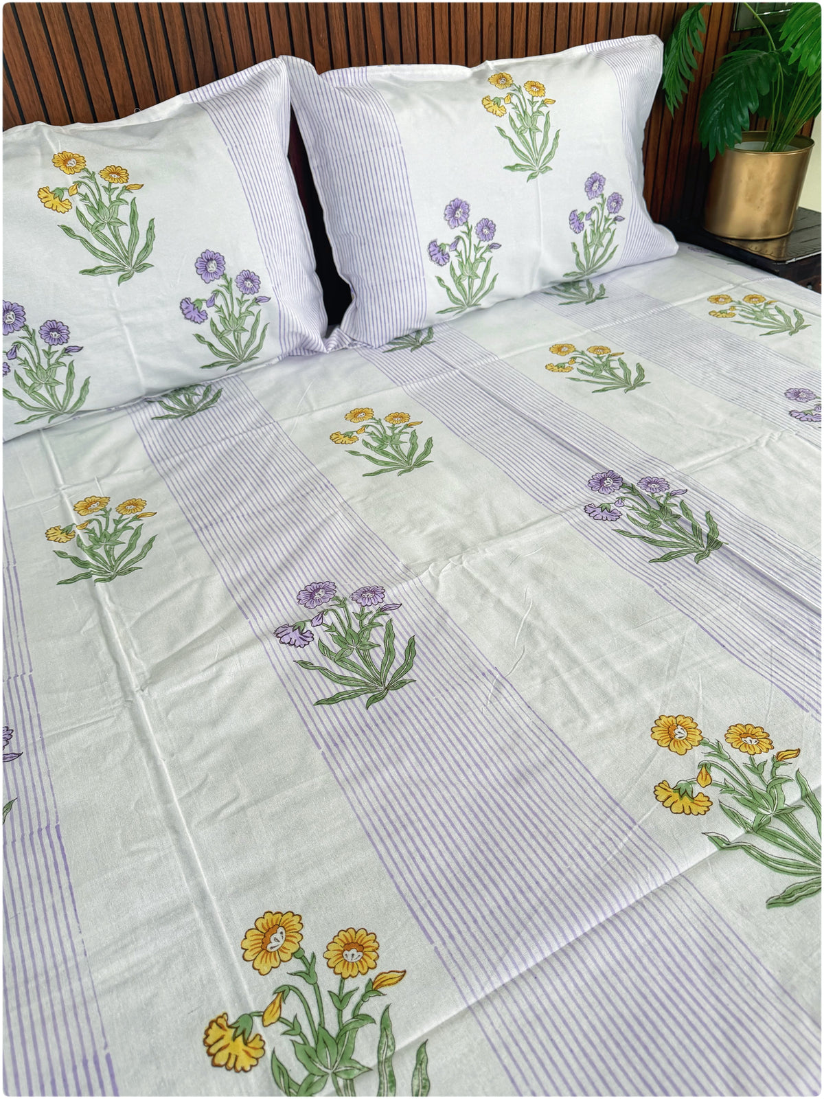 White & Purple Stripes OG Handblock Bedsheet