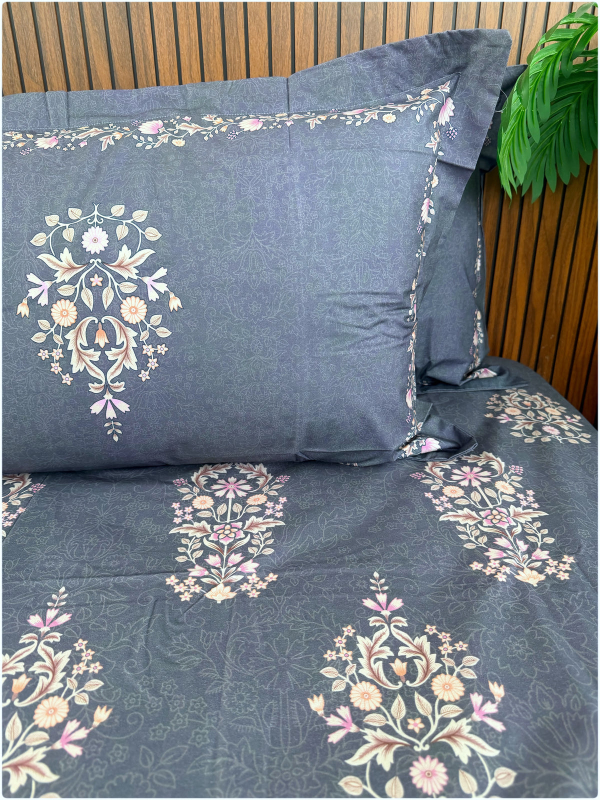 Stone Blue Floral Super King Bedsheet